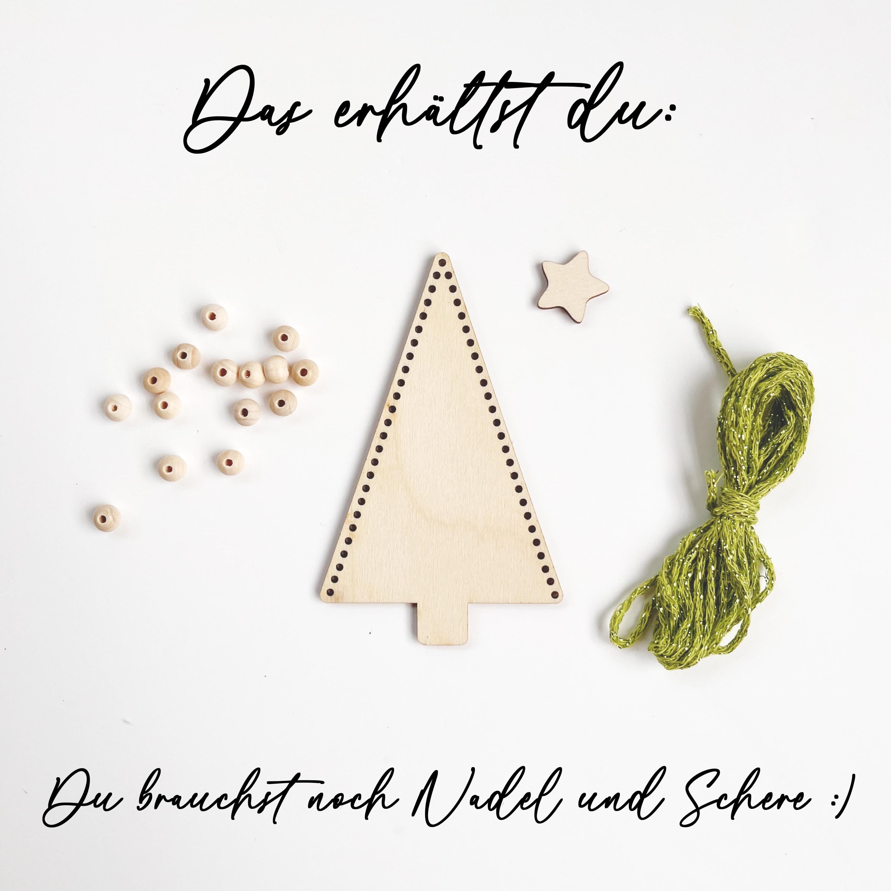 Bastelset Weihnachtsbaum, Basteln für Kinder und Erwachsene, Tannenbaum Sticken, Tannenbaum mit Perlen, Christbaumanhänger mit Perlen