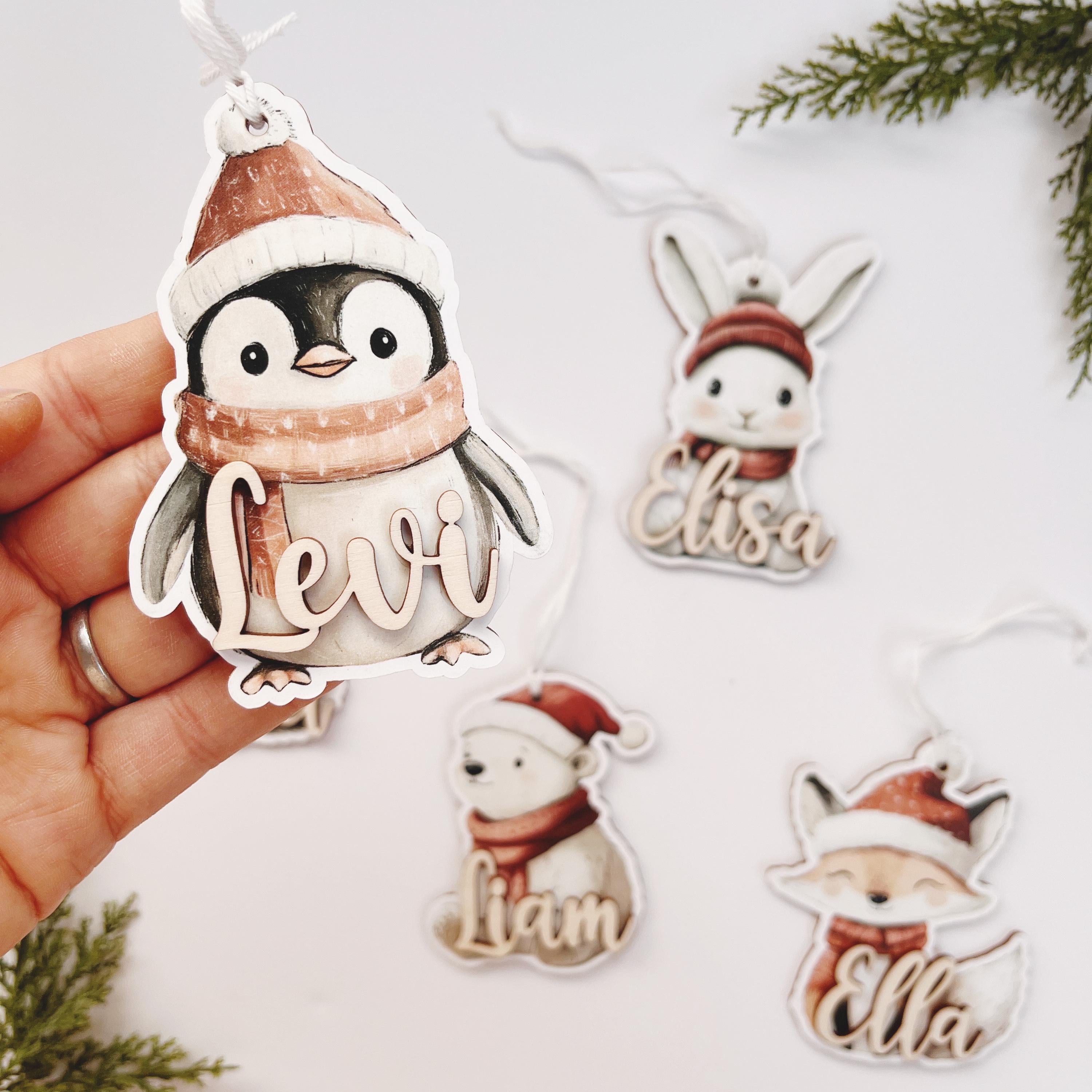 Weihnachtsanhänger Pinguin mit Namen - Weihnachtskugel personalisiert - Geschenkidee Weihnachten - Weihnachtsdeko