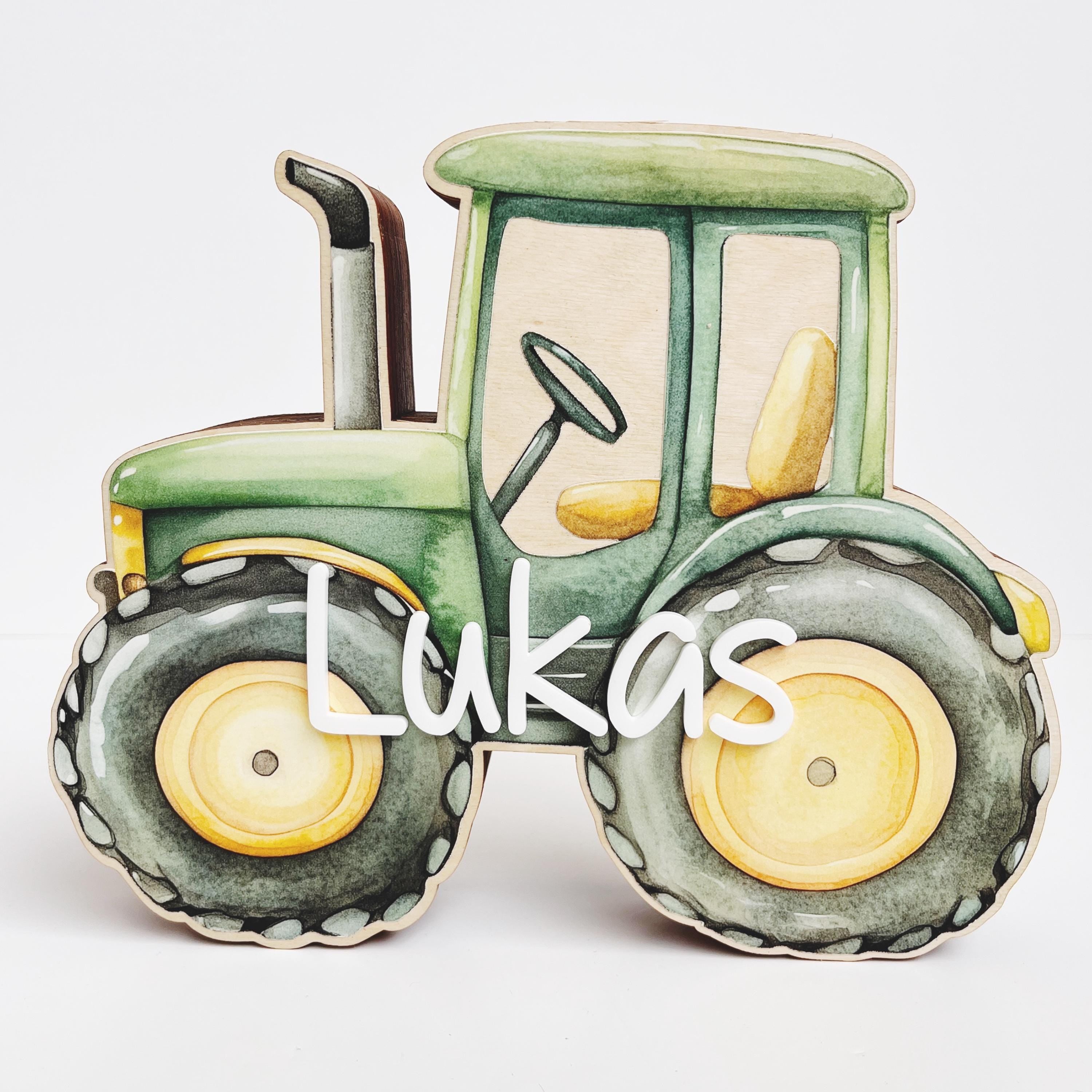 Traktor Spardose Kind personalisiert, Spardose Traktor Holz