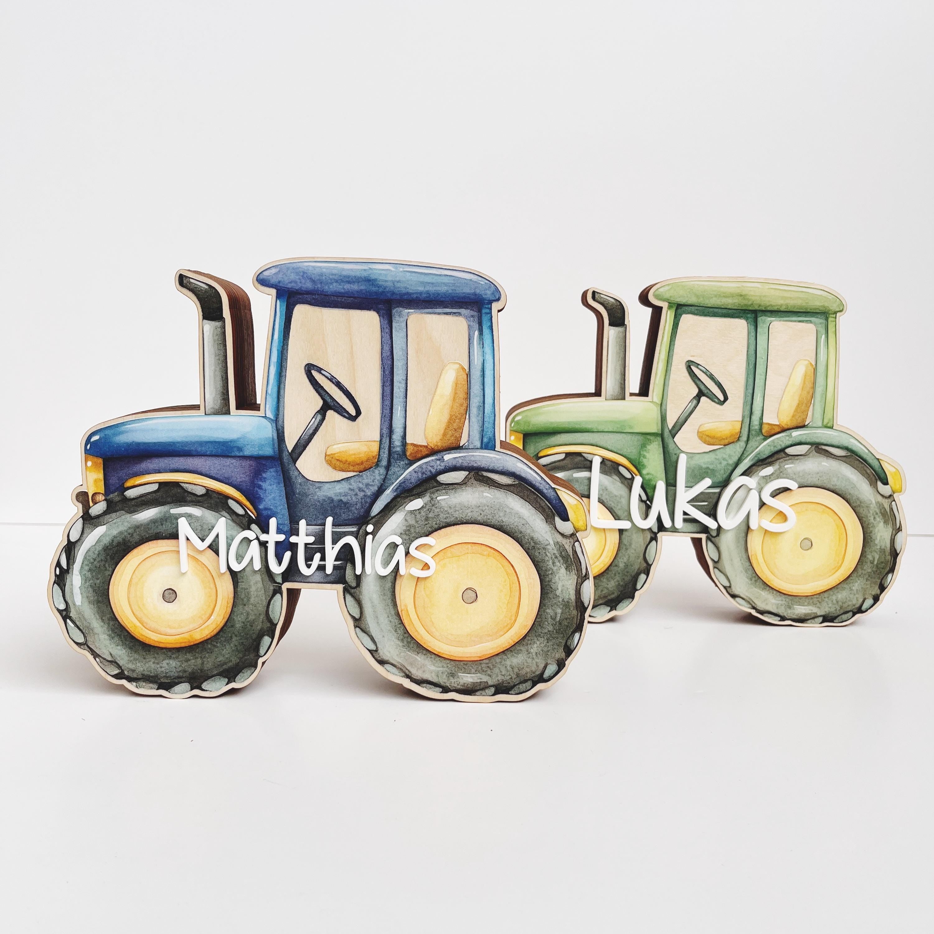 Traktor Spardose Kind personalisiert, Spardose Traktor Holz