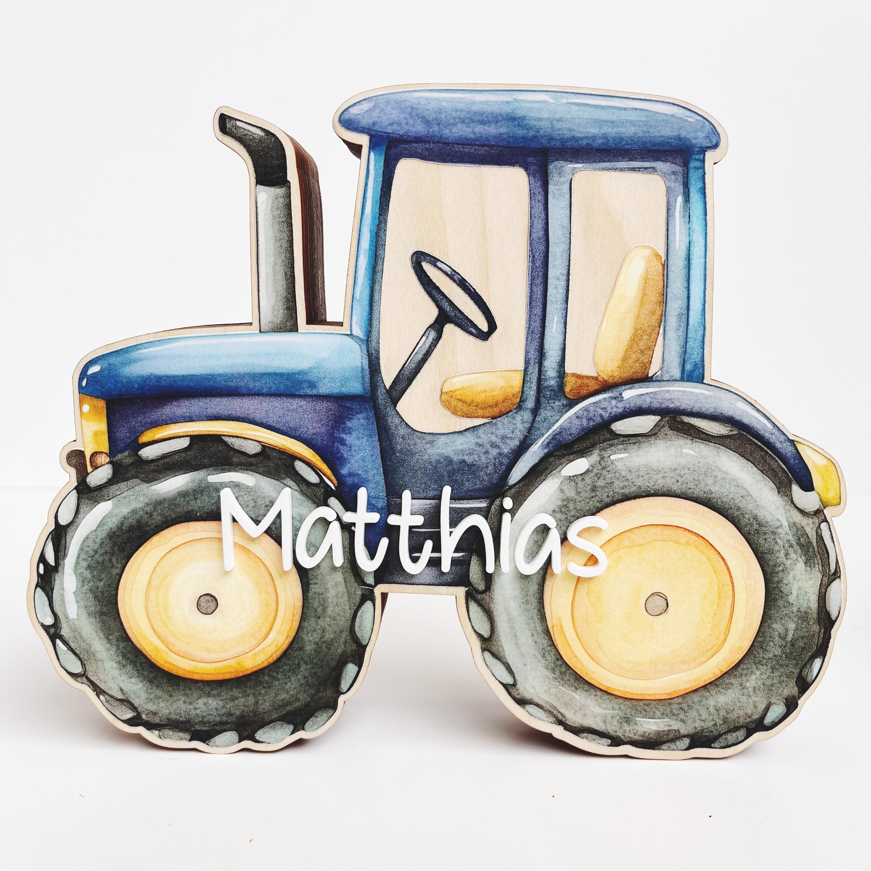 Traktor Spardose Kind personalisiert, Spardose Traktor Holz