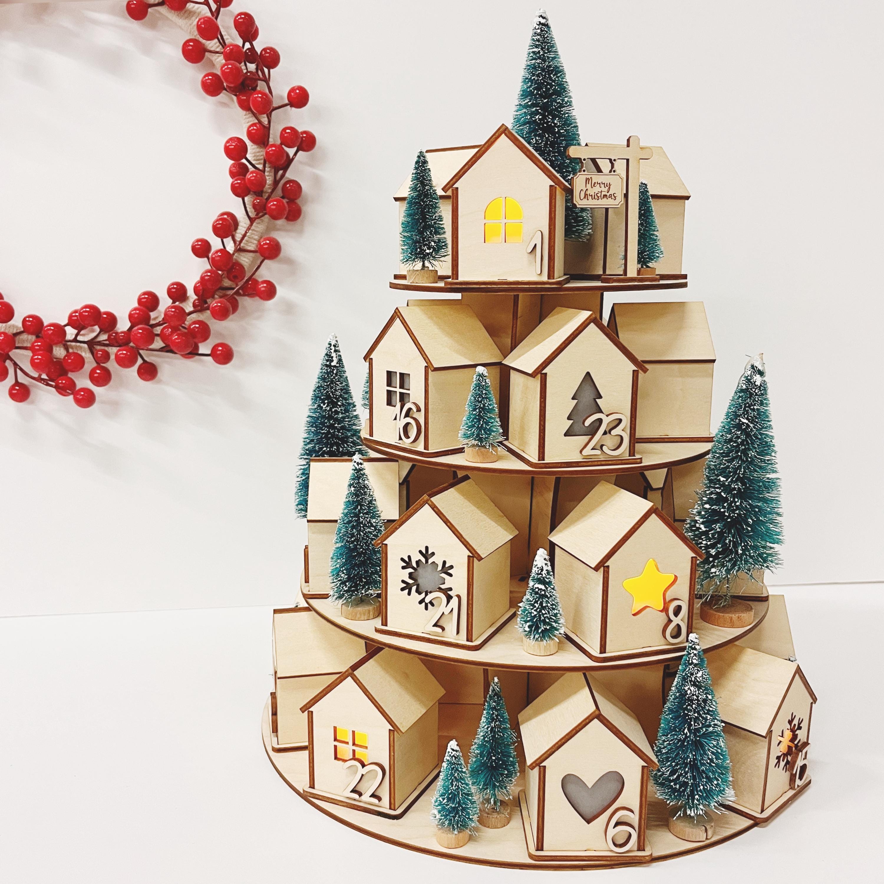 Adventskalender Häuschen, Adventskalender aus Holz, Weihnachtsgeschenk