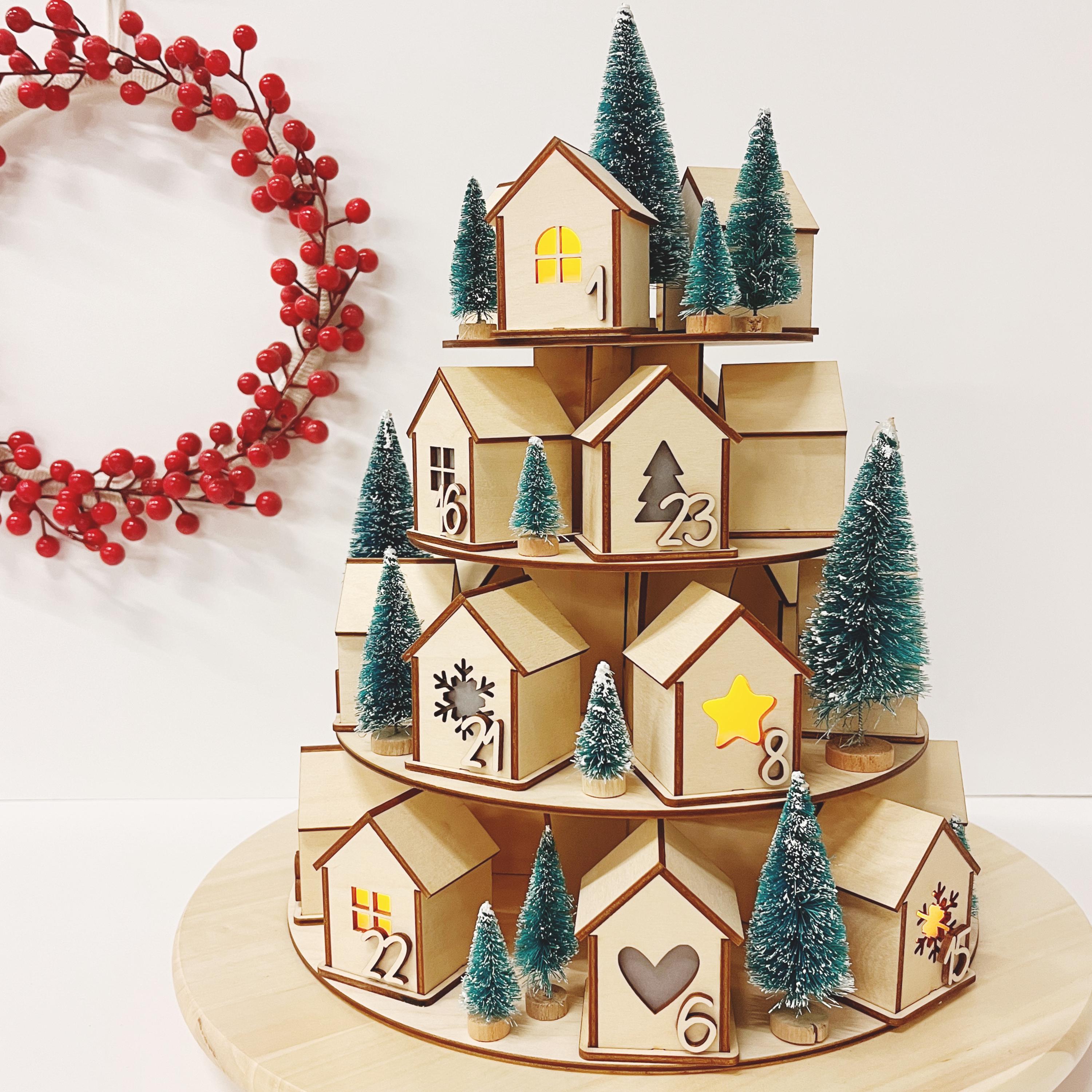 Adventskalender Häuschen, Adventskalender aus Holz, Weihnachtsgeschenk