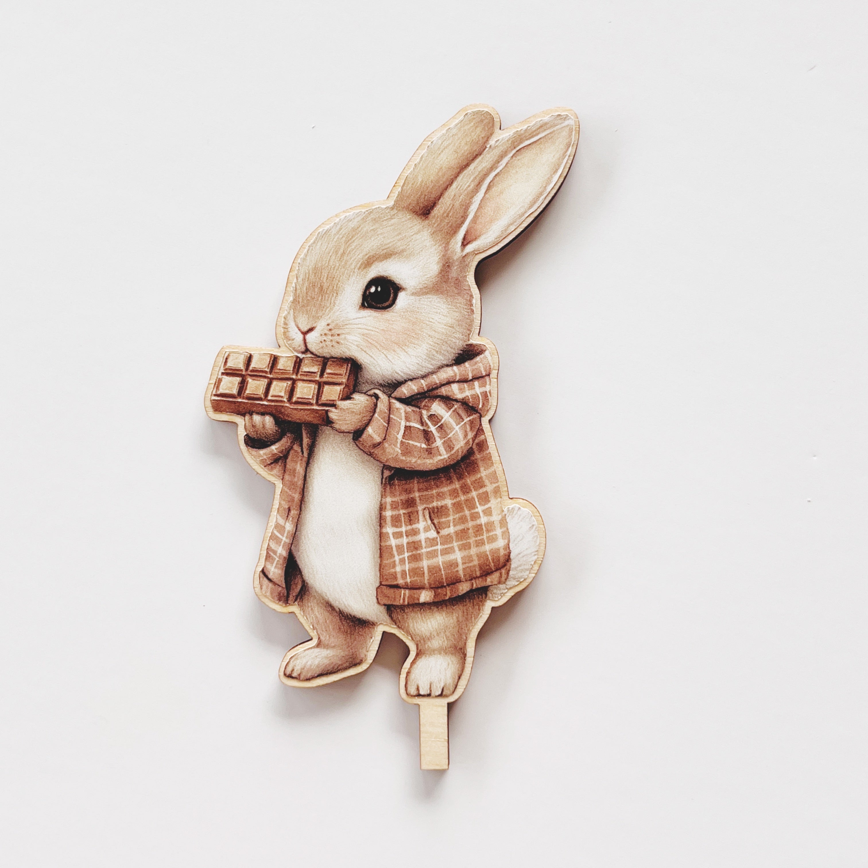 Motivstecker Hase mit einer Tafel Schokolade