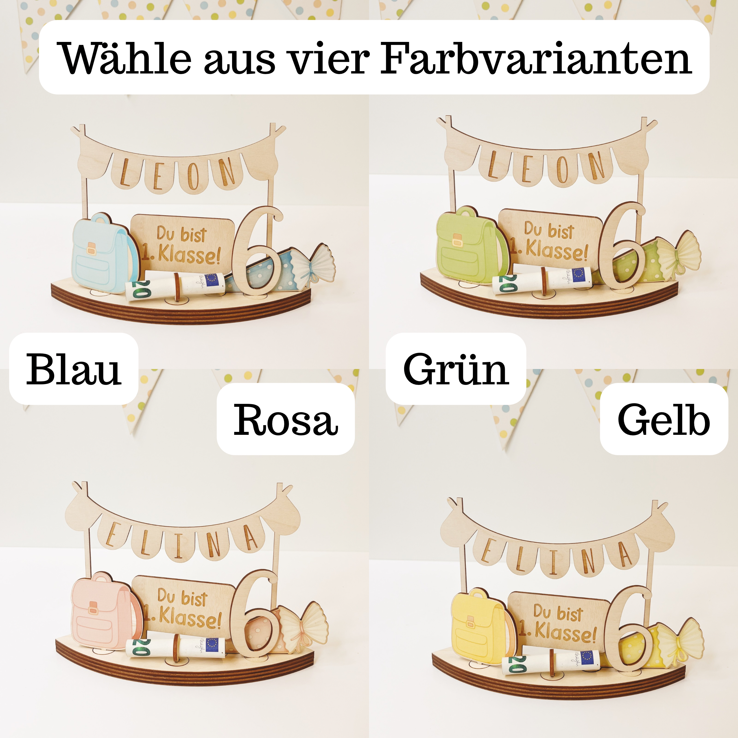 Personalisiertes Geldgeschenk zur Einschulung | Geschenk 1. Klasse mit Name & Zahl | Deko Schulstart Mädchen Junge (Kopie)