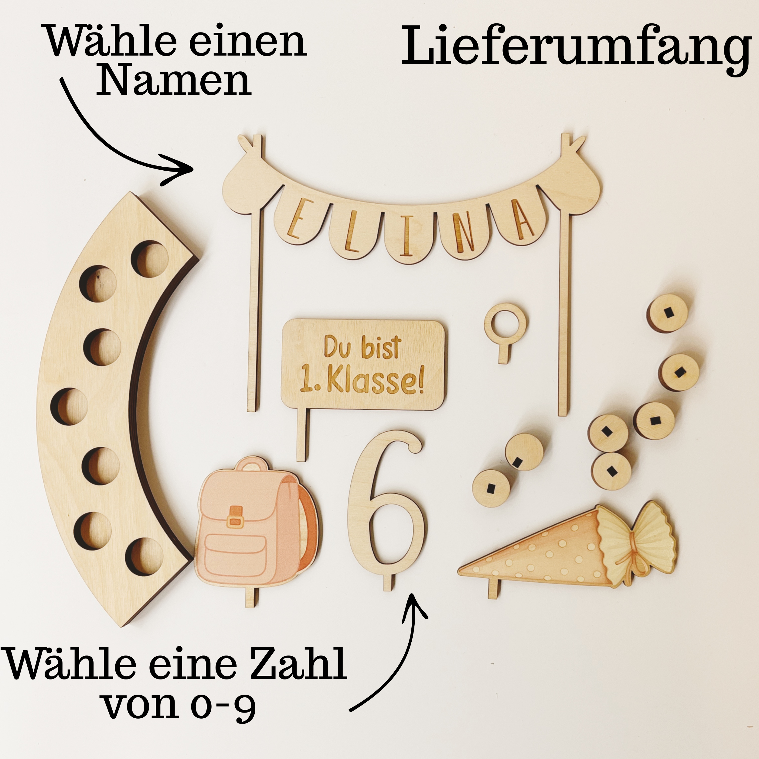 Personalisiertes Geldgeschenk zur Einschulung | Geschenk 1. Klasse mit Name & Zahl | Deko Schulstart Mädchen Junge (Kopie)