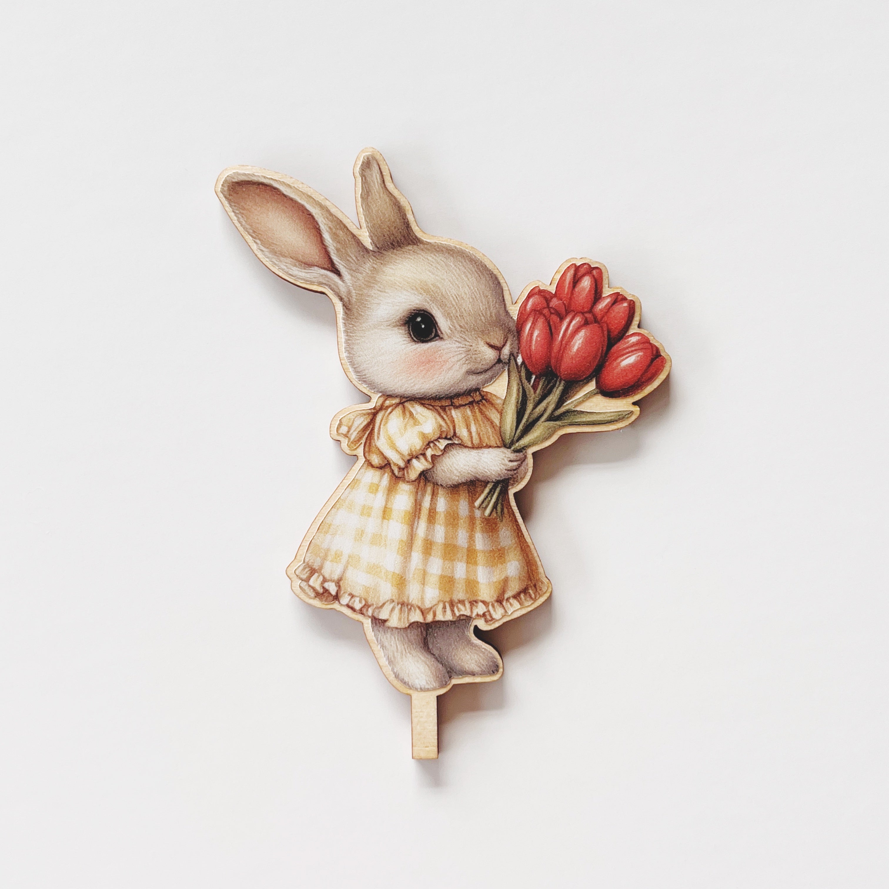 Motivstecker Hase mit einem Strauß roter Tulpen