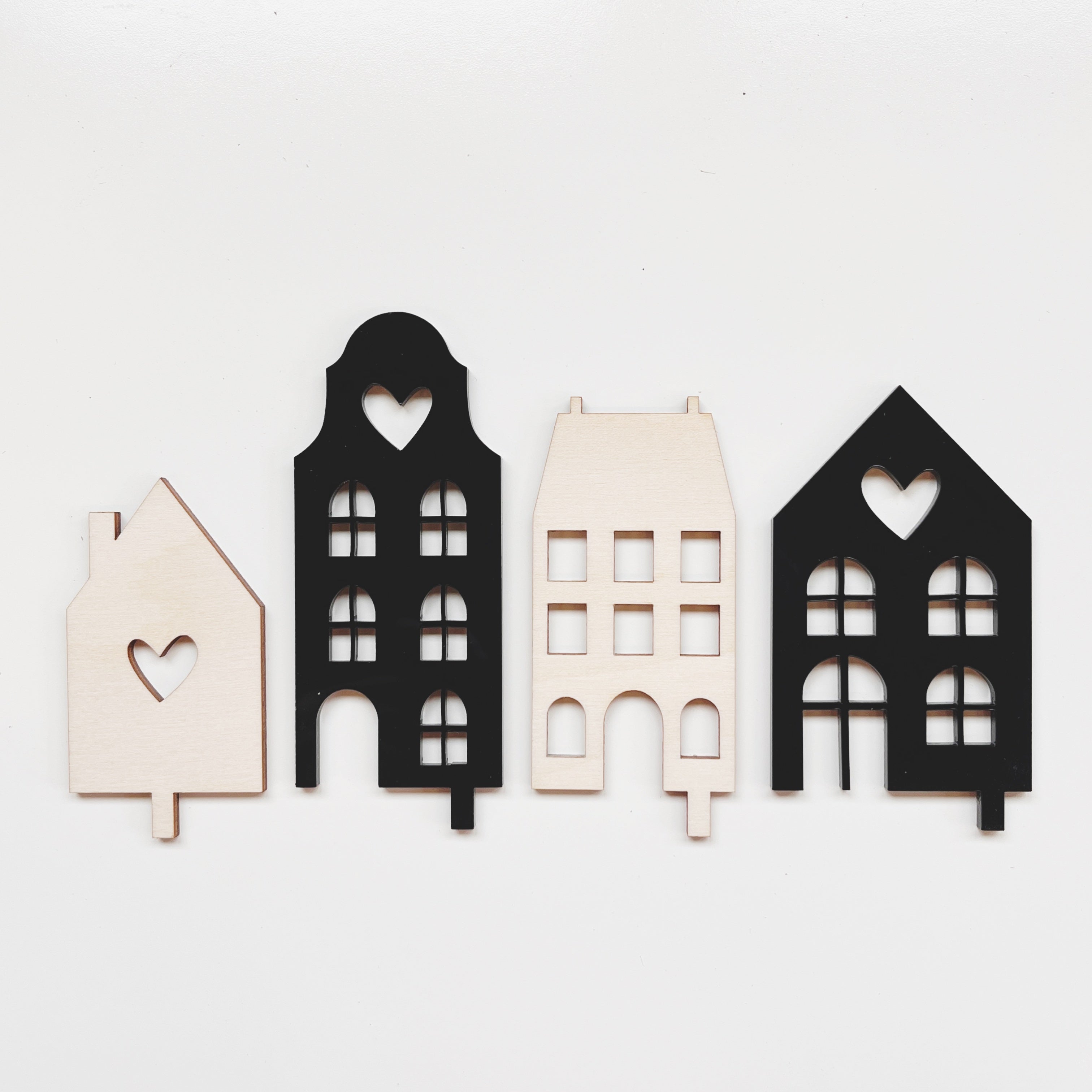 Häuser Motivstecker Set schwarz und natur