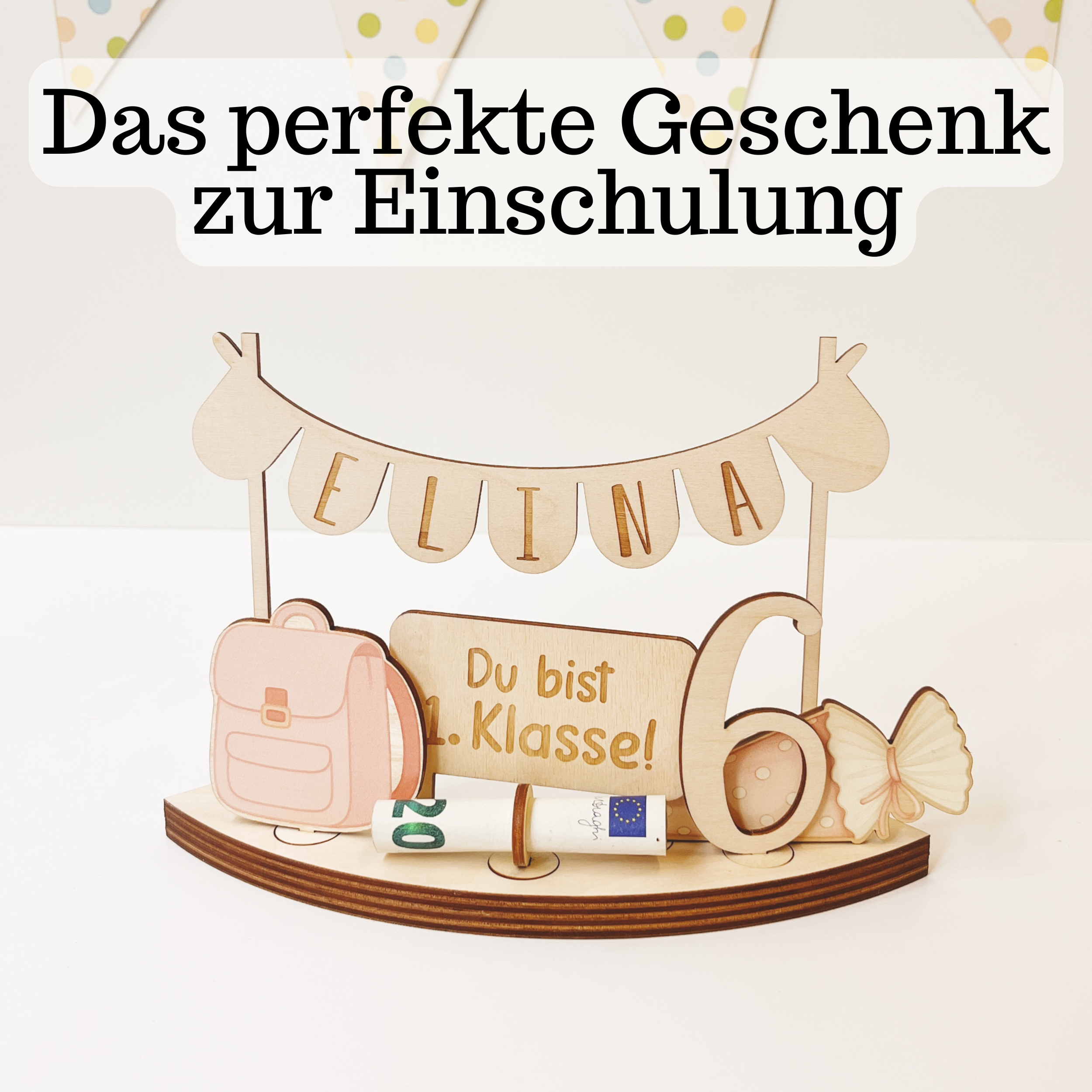 Personalisiertes Geldgeschenk zur Einschulung | Geschenk 1. Klasse mit Name & Zahl | Deko Schulstart Mädchen Junge (Kopie)