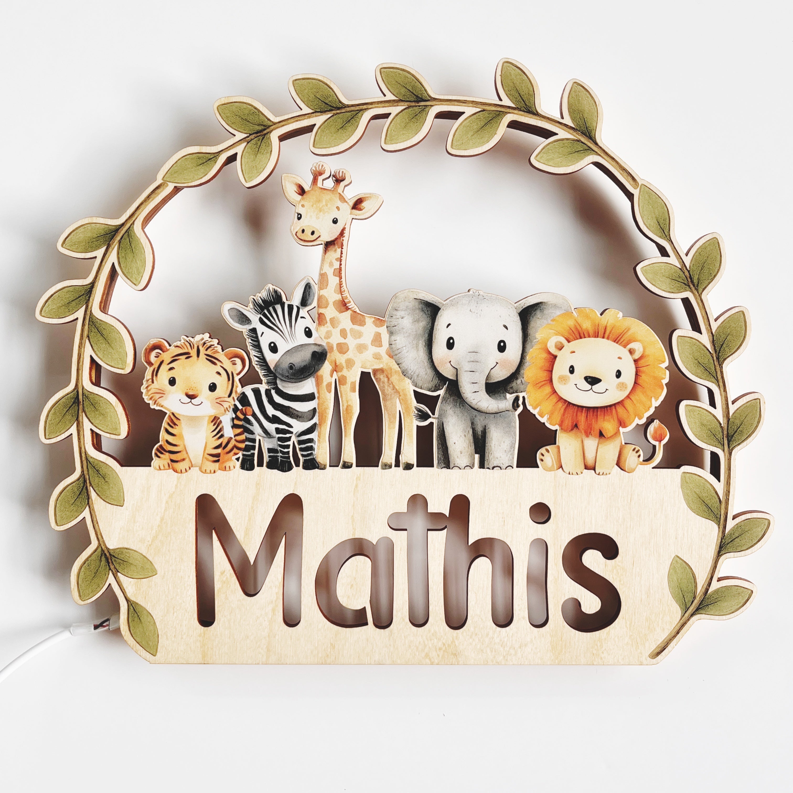 Nachtlicht personalisiert mit Safari Tieren