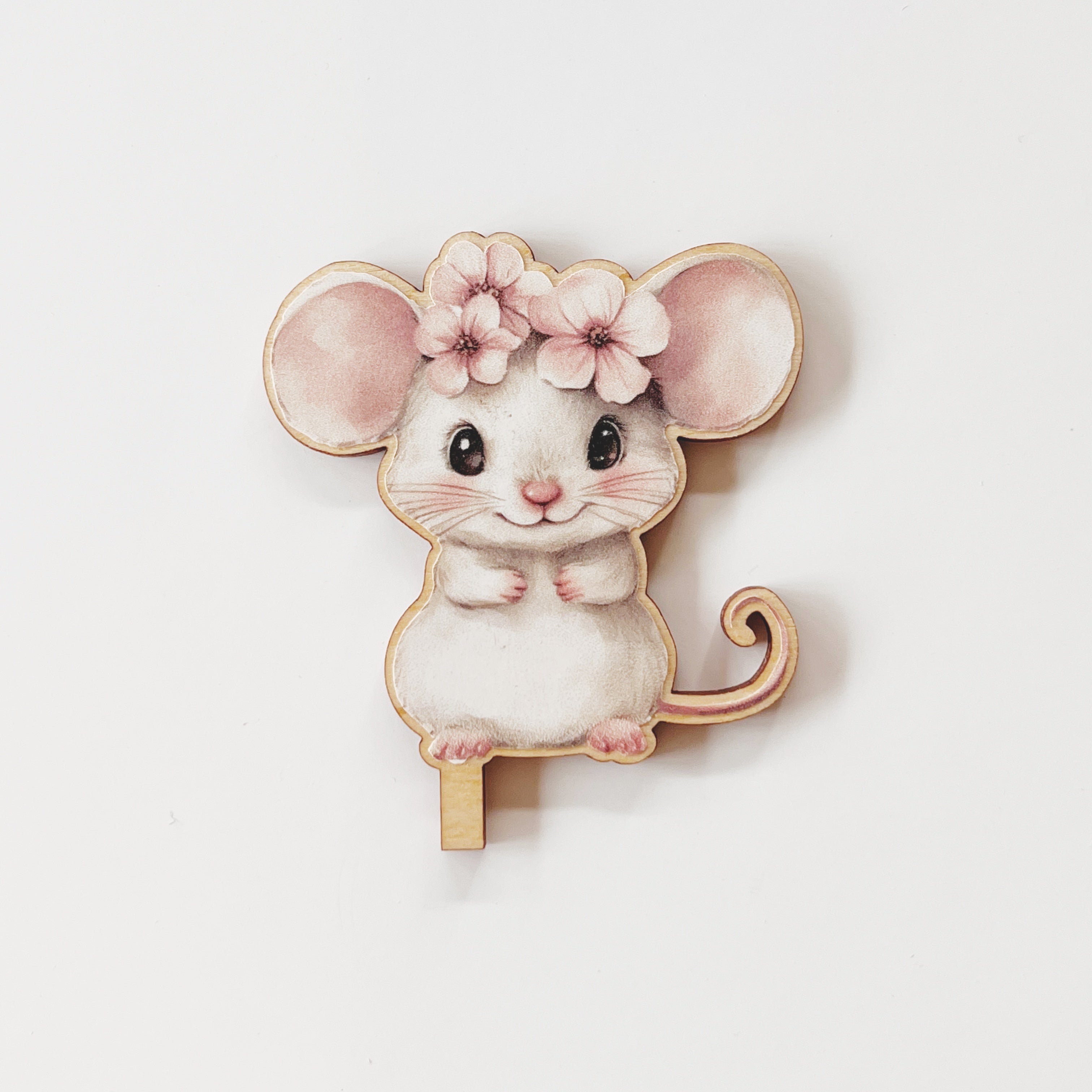 Motivstecker Mäuschen mit Blumenkranz