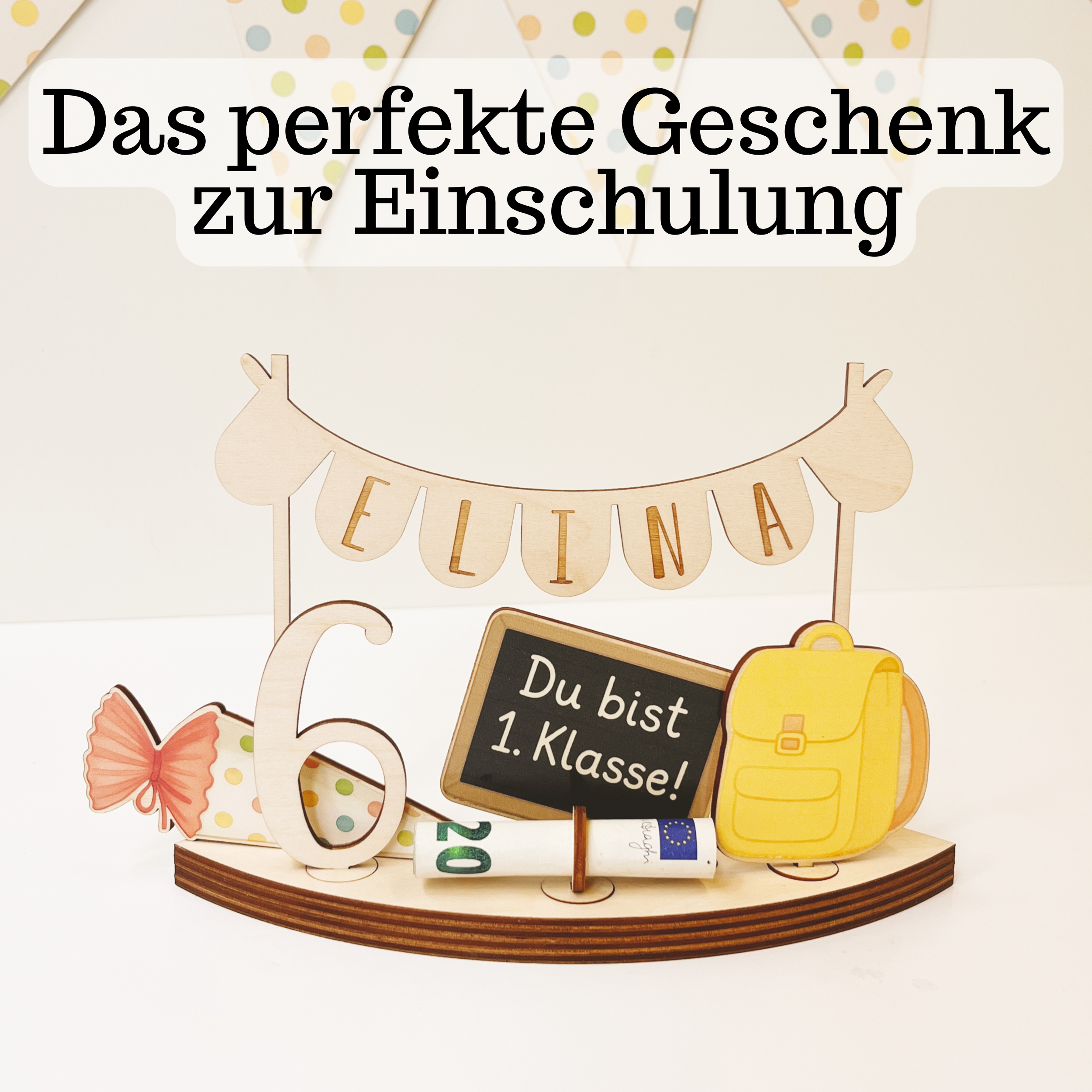 Personalisiertes Geldgeschenk zur Einschulung | Geschenk 1. Klasse mit Name & Zahl | Deko Schulstart Mädchen Junge