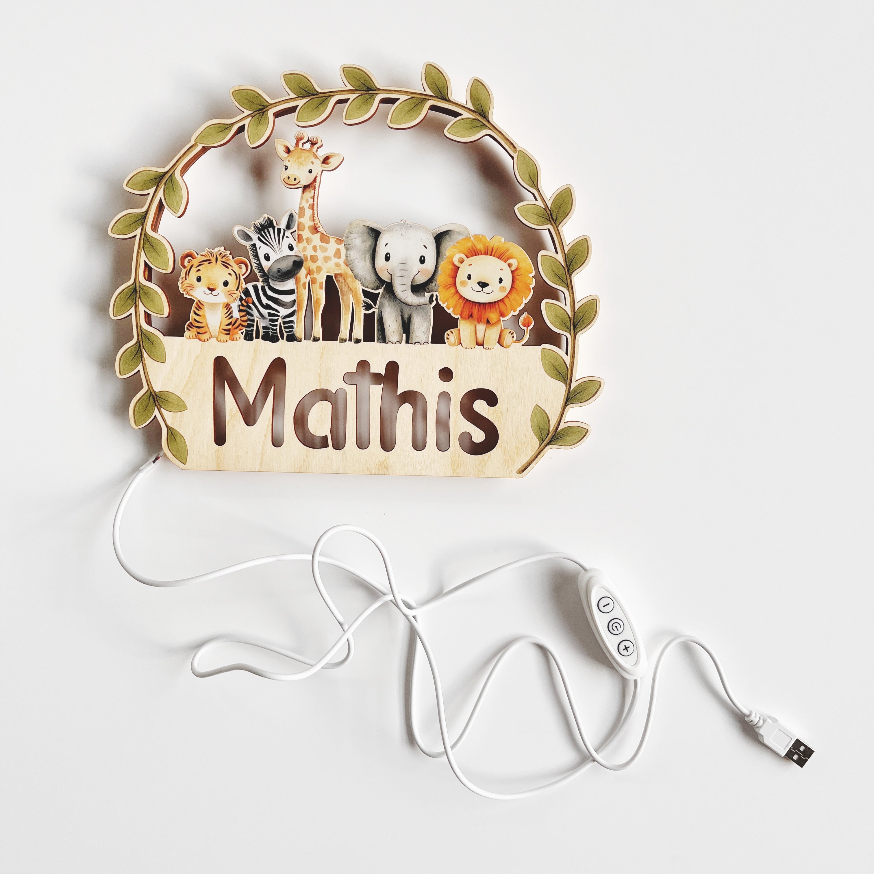 Nachtlicht personalisiert mit Safari Tieren
