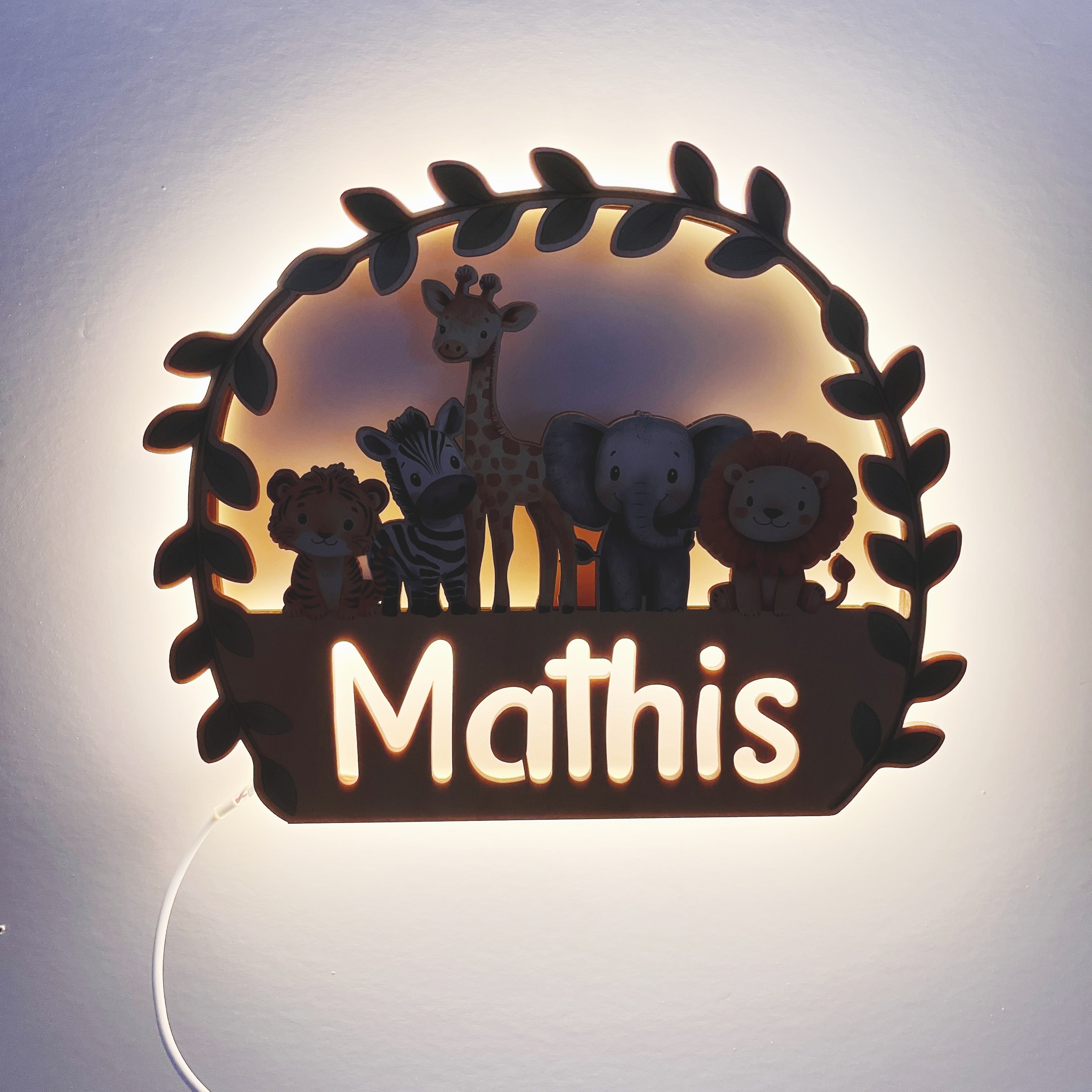 Nachtlicht personalisiert mit Safari Tieren
