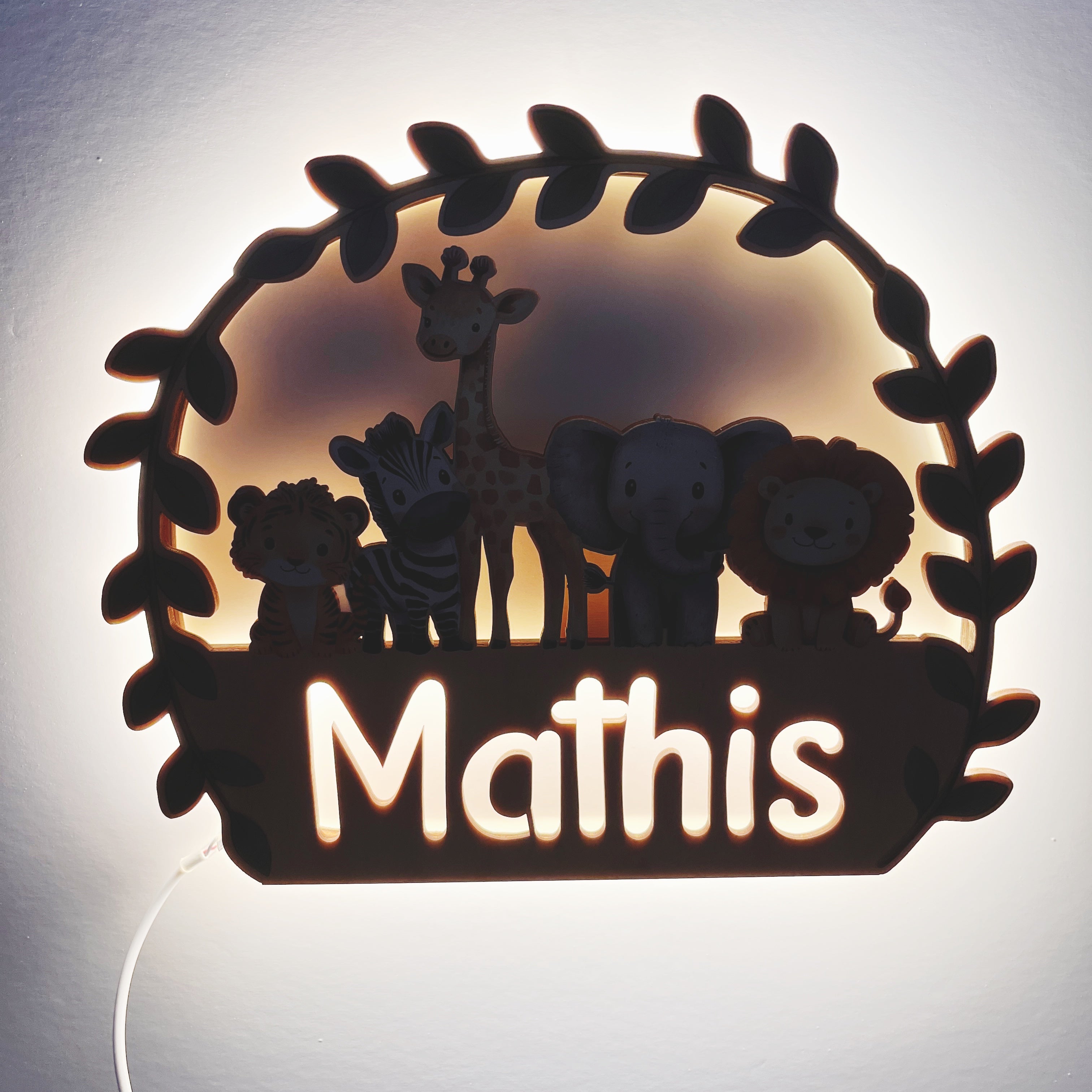 Nachtlicht personalisiert mit Safari Tieren