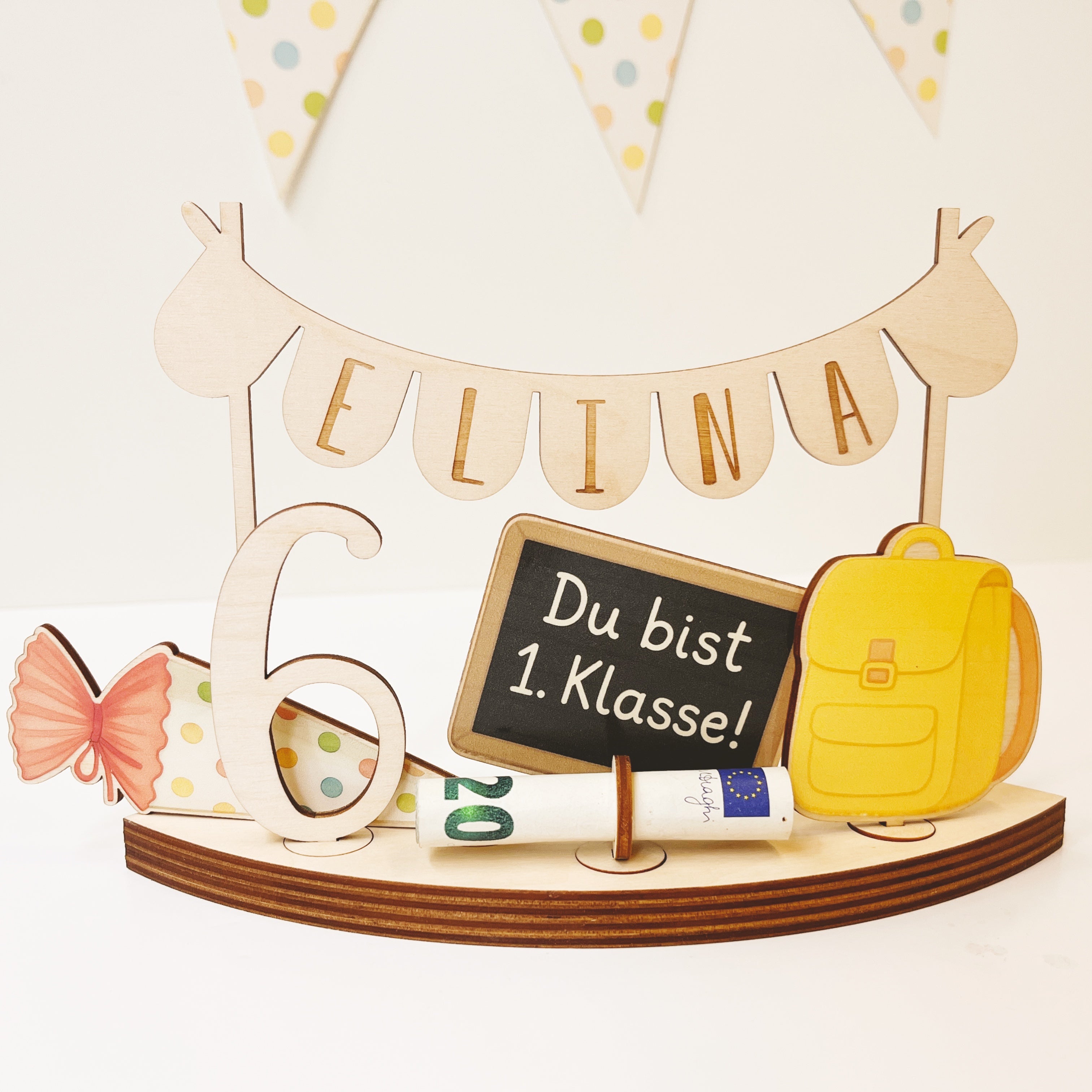 Personalisiertes Geldgeschenk zur Einschulung | Geschenk 1. Klasse mit Name & Zahl | Deko Schulstart Mädchen Junge
