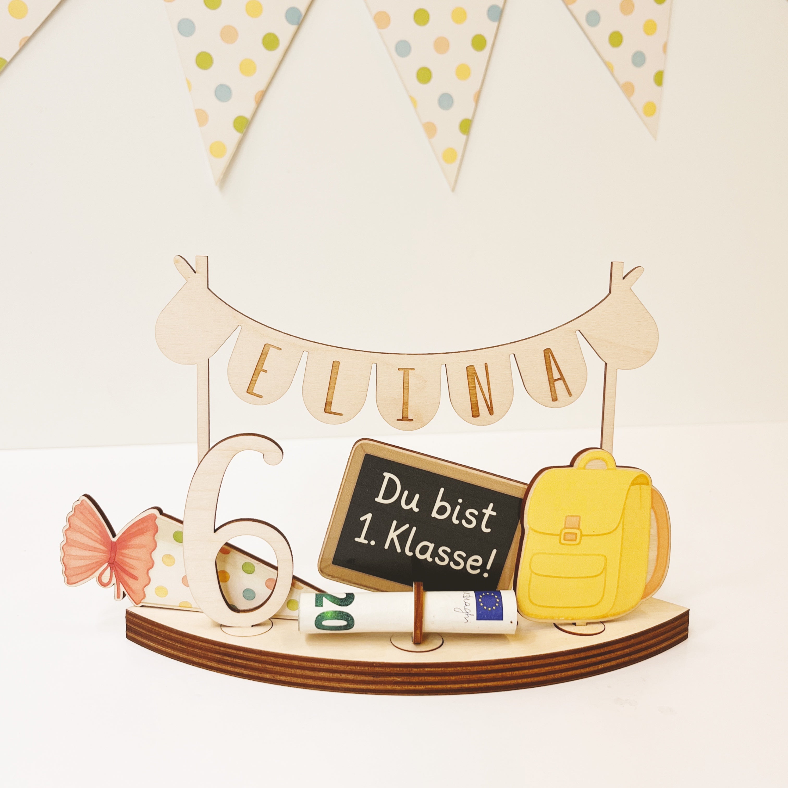 Personalisiertes Geldgeschenk zur Einschulung | Geschenk 1. Klasse mit Name & Zahl | Deko Schulstart Mädchen Junge