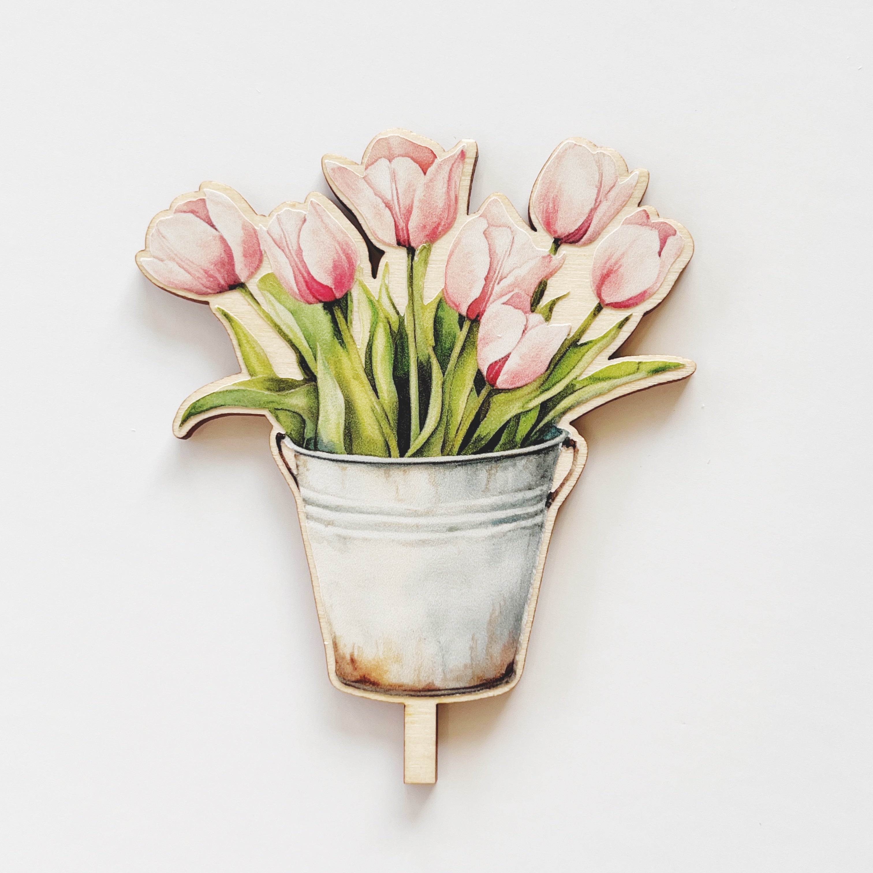 Motivstecker Eimer mit rosa Tulpen