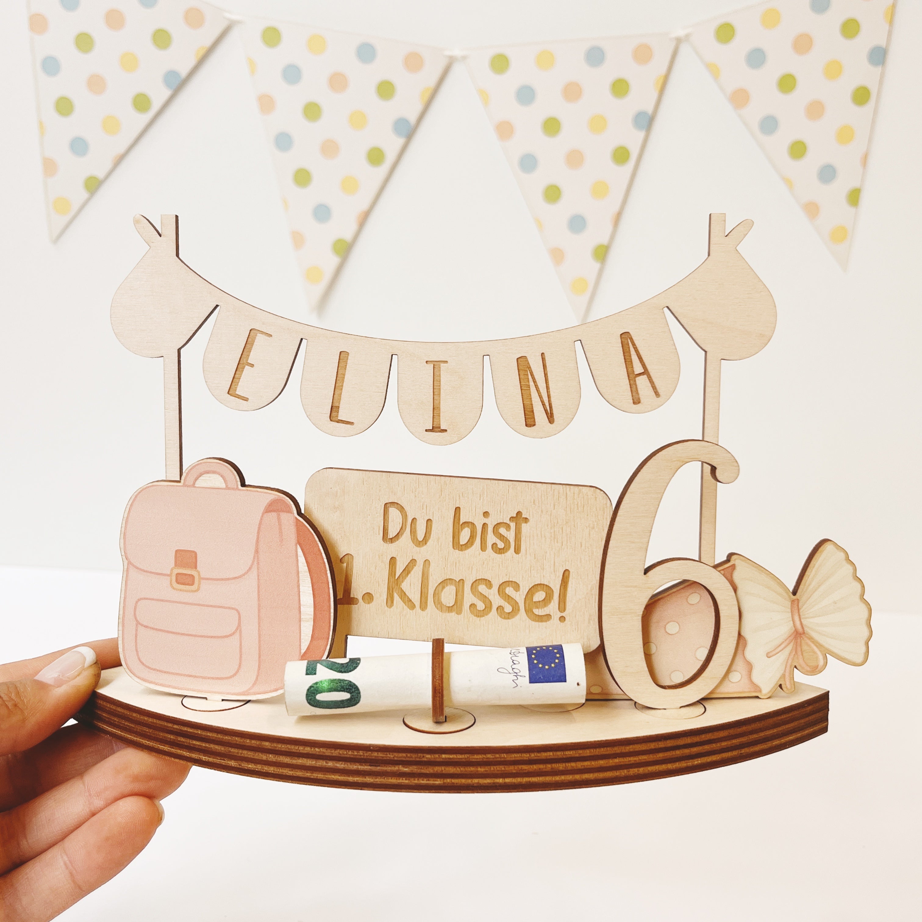 Personalisiertes Geldgeschenk zur Einschulung | Geschenk 1. Klasse mit Name & Zahl | Deko Schulstart Mädchen Junge (Kopie)