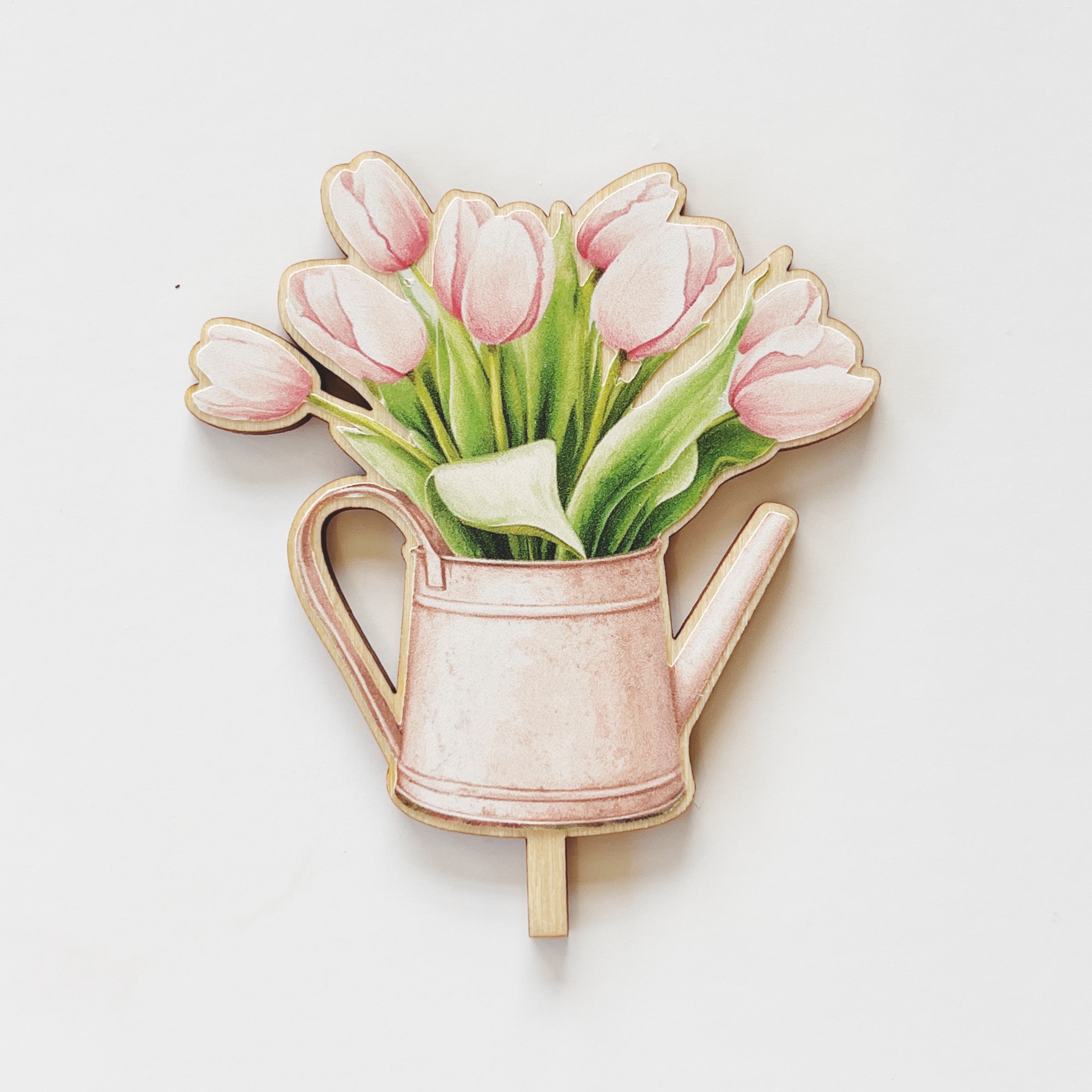 Motivstecker Gießkanne mit rosa Tulpen