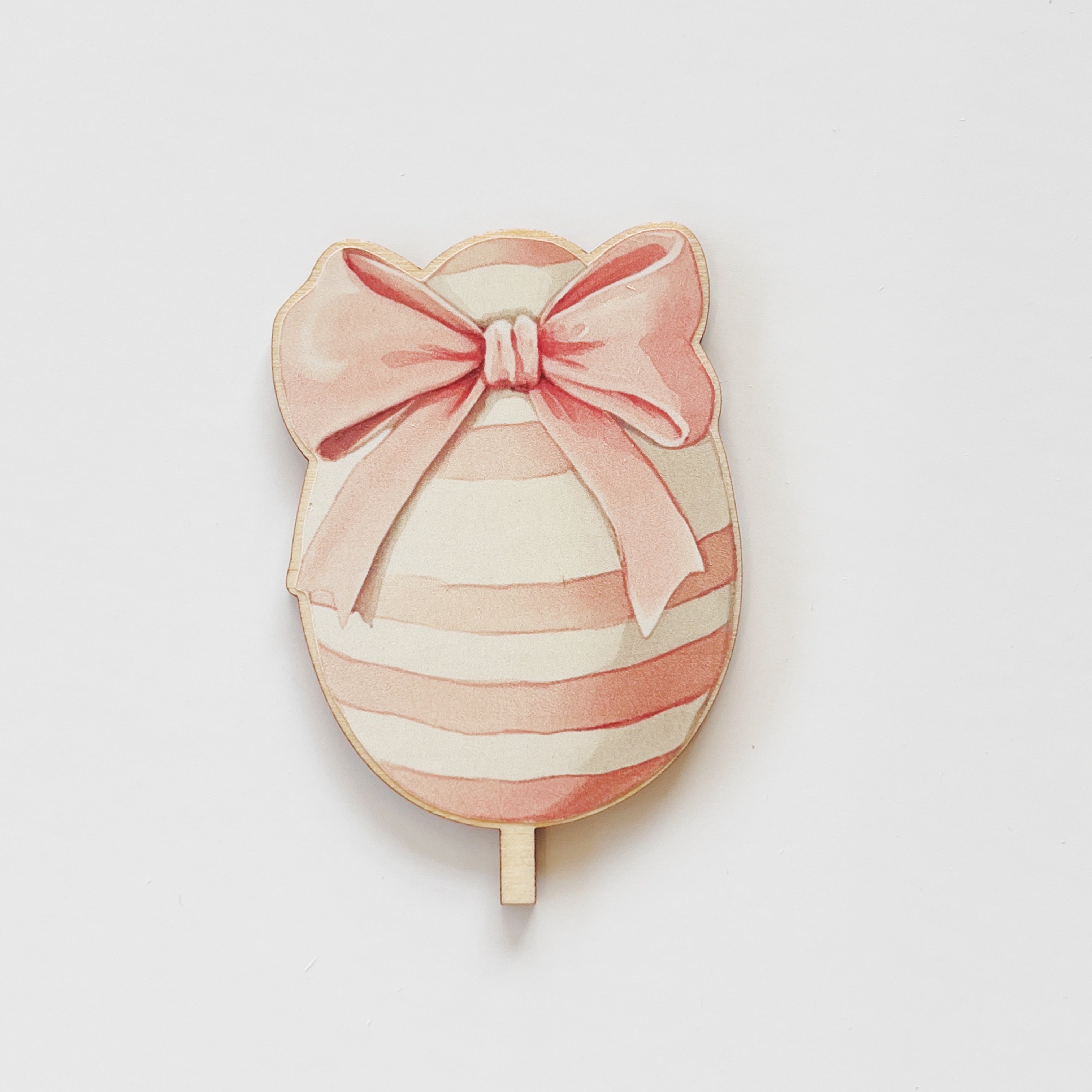 Motivstecker Ei rosa weiß gestreift mit Schleife