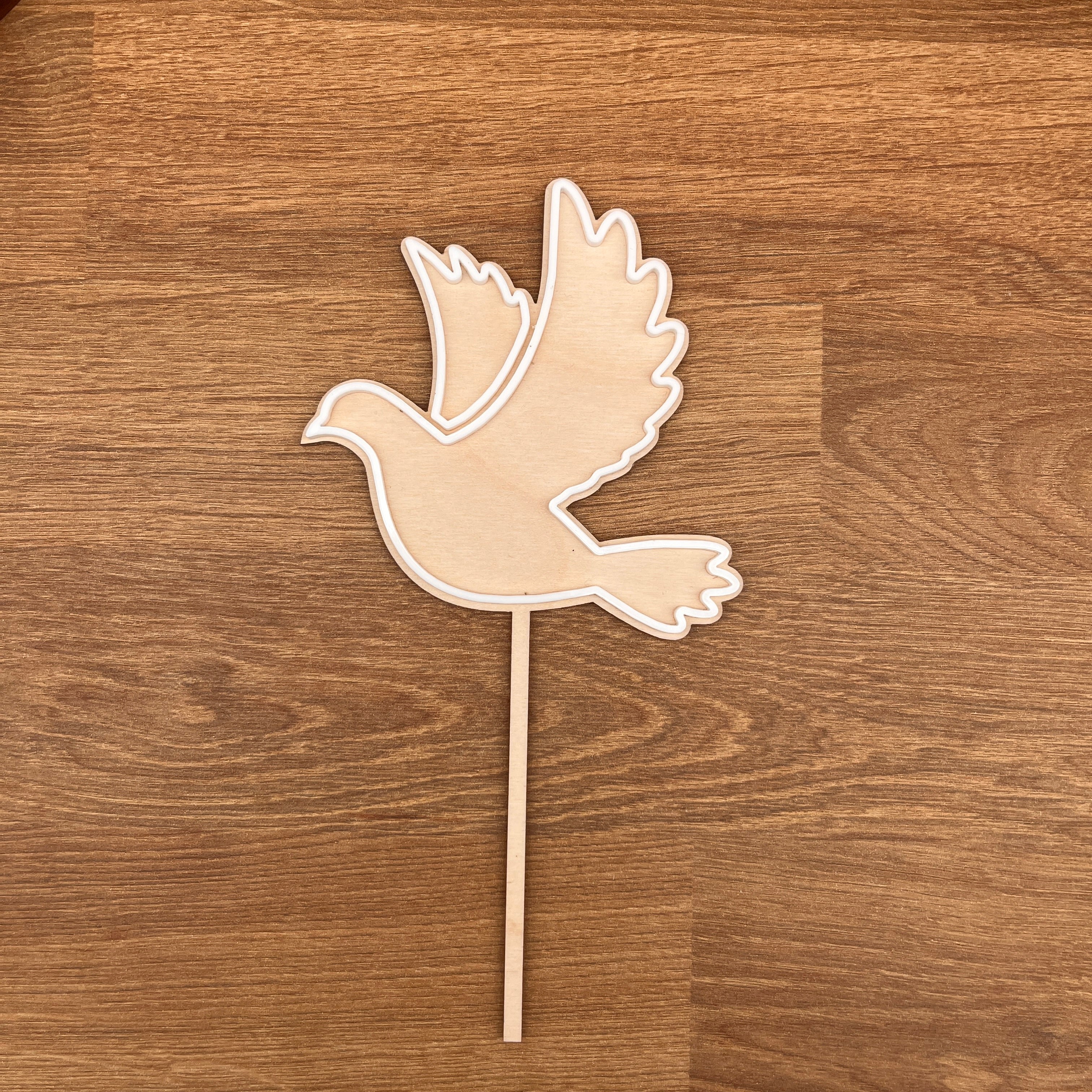 Motivstecker Taube mit Acryl Umriss in weiß