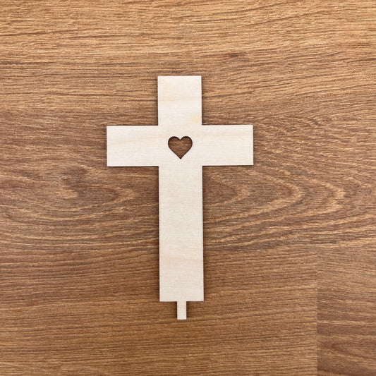 Motivstecker Kreuz mit ausgeschnittenem Herz Holz