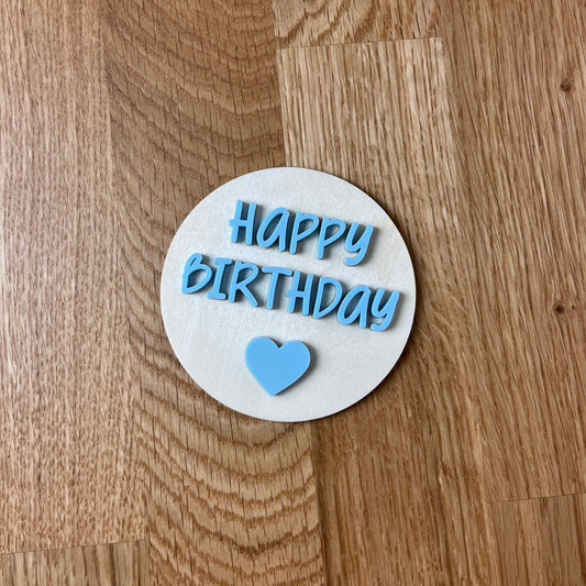 Happy Birthday Schildchen in Acryl hellblau