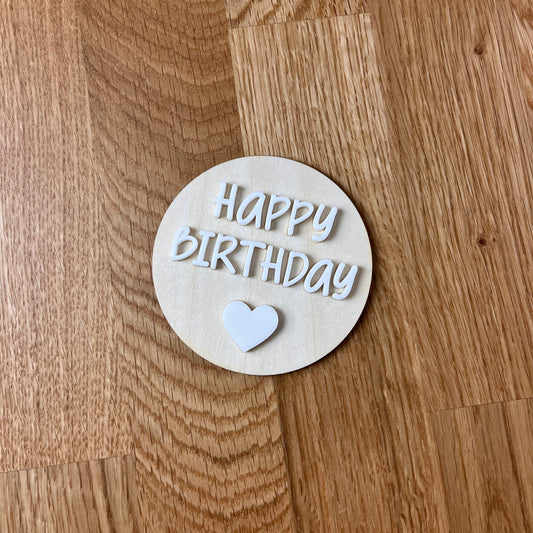 Happy Birthday Schildchen in Acryl weiß