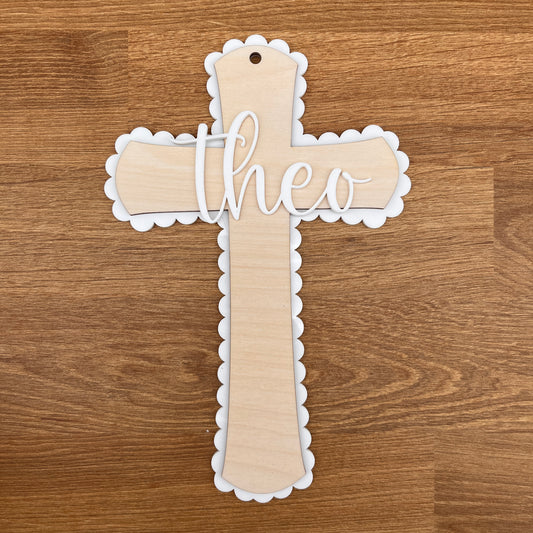 Kreuz auf Acryl weiß personalisiert