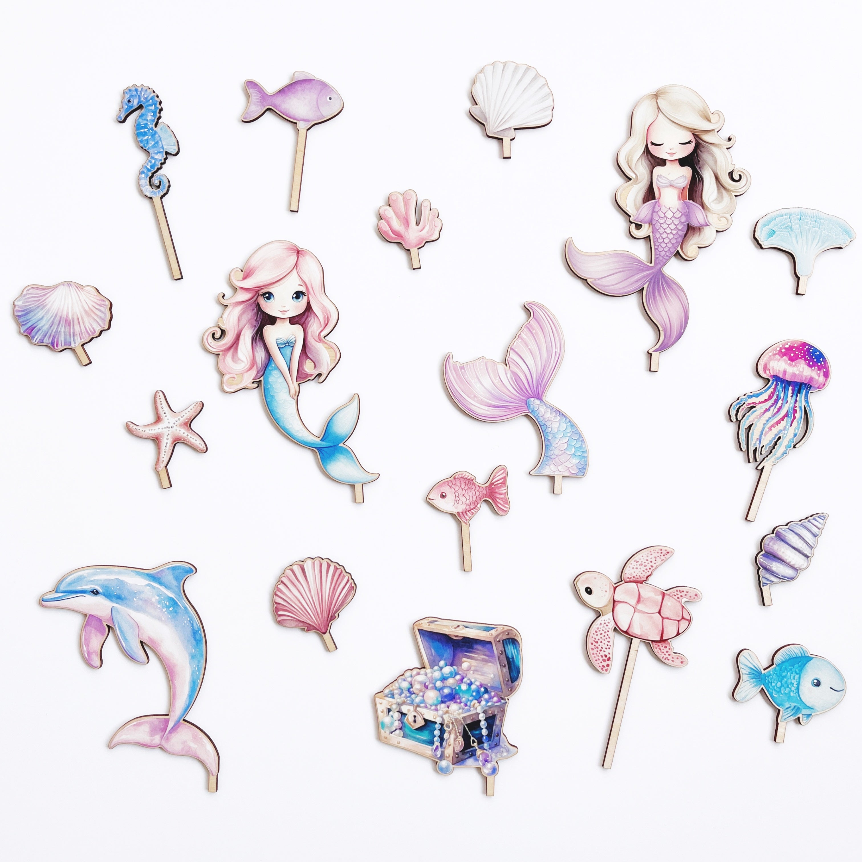 Meerjungfrau Motto Motivstecker Schatztruhe farbig