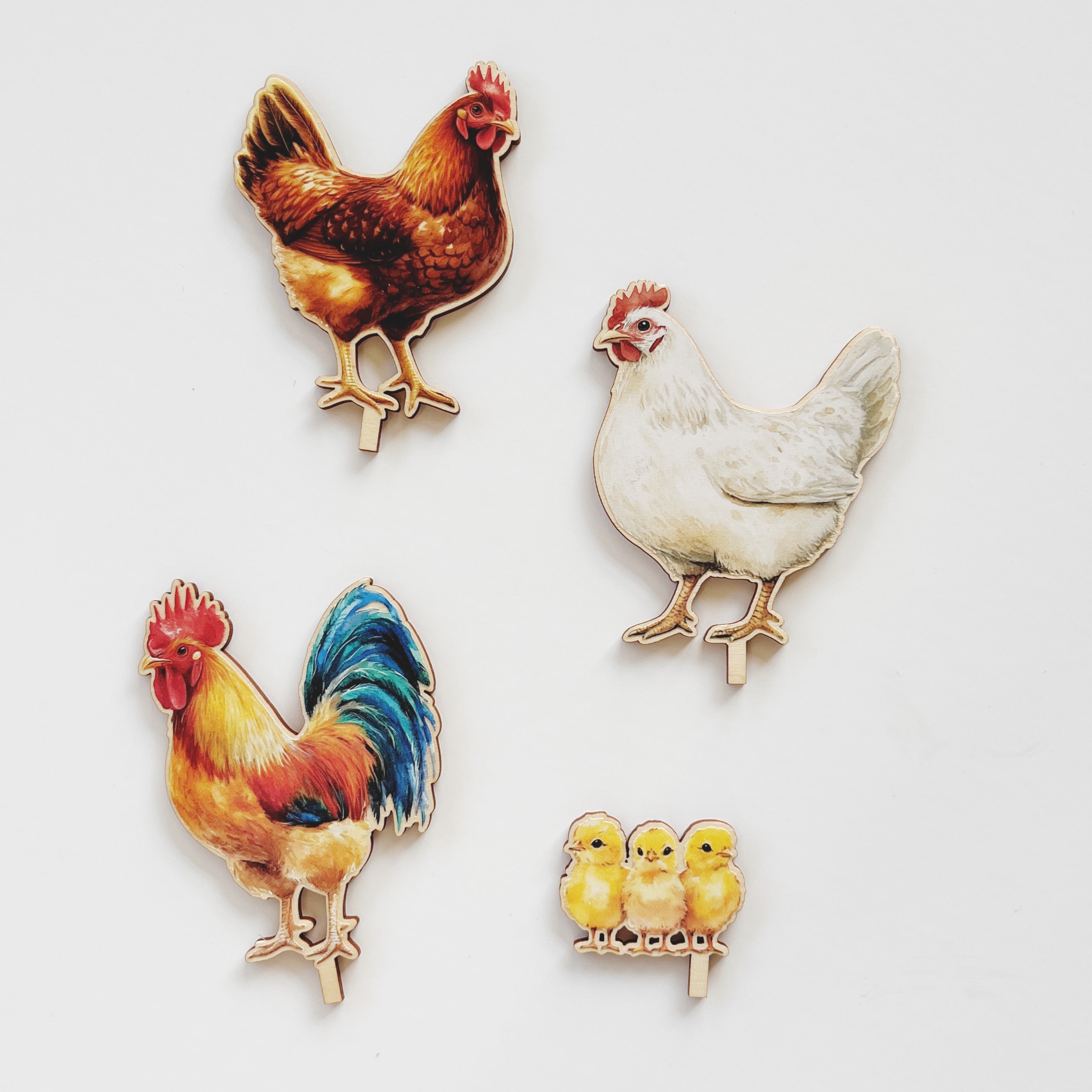 Motivstecker Huhn und Hahn farbig