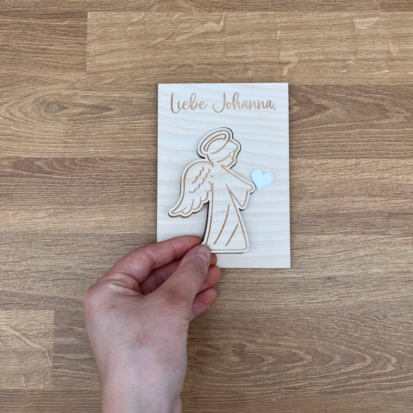 Paten fragen gravierter Engel mit Herz Postkartenformat Variante