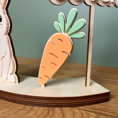 Hase mit Karotten Acryl auf Holz
