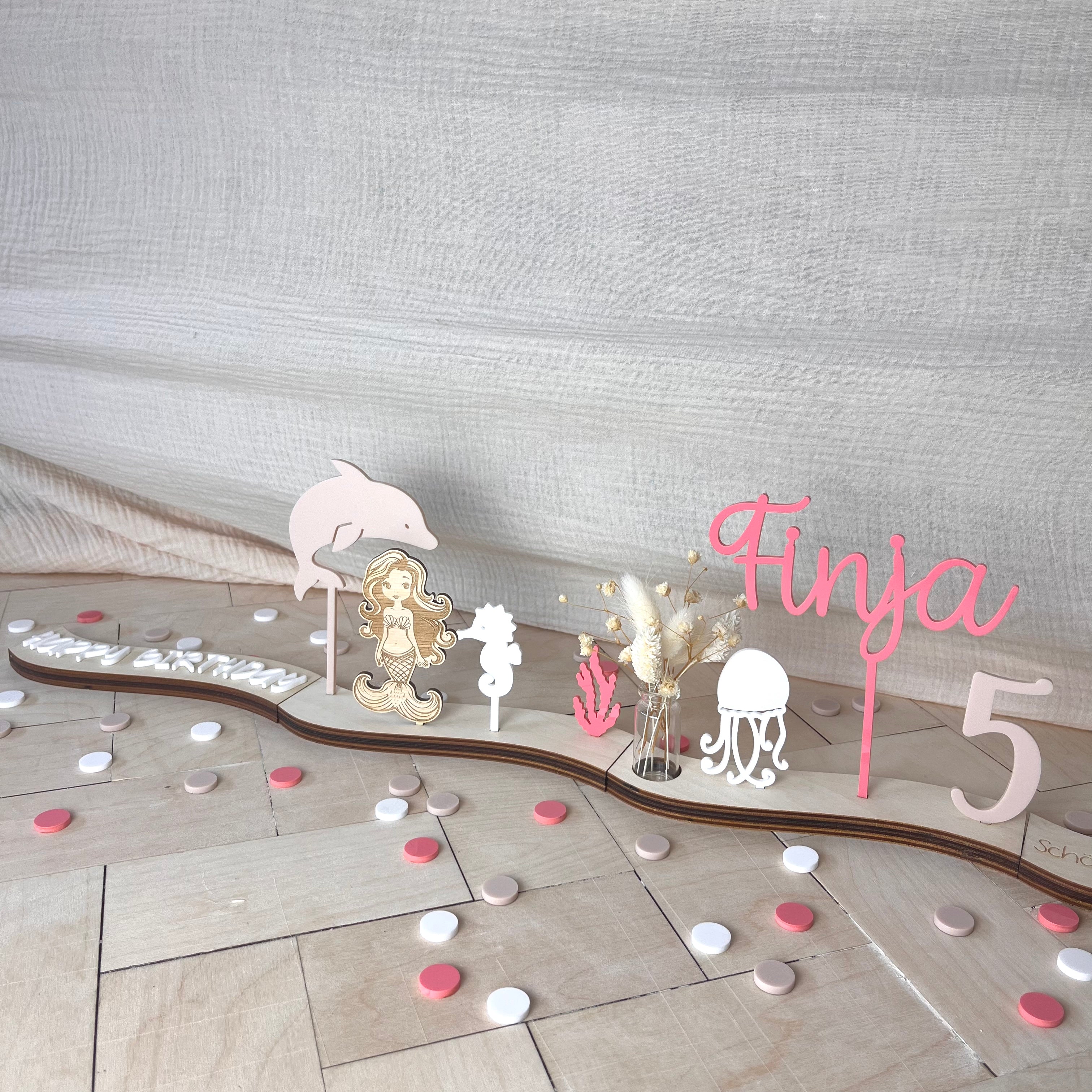 "Wavy" Geburtstagsteller Set "Meerjungfrau", Geburtstagsdekoration