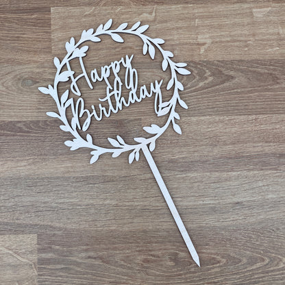 Caketopper "Happy Birthday" mit Blätterkranz
