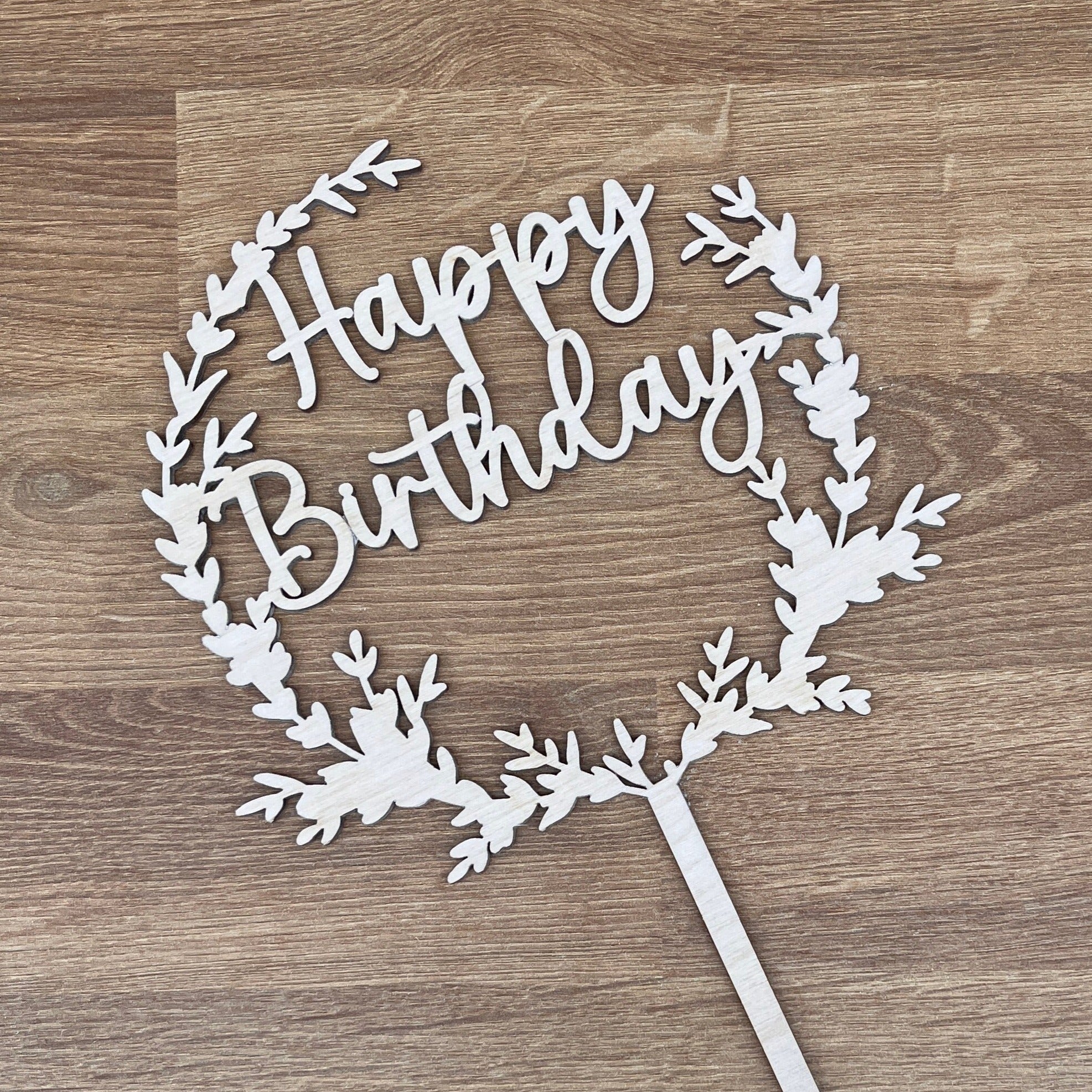 Caketopper "Happy Birthday" mit Blätterkranz offen