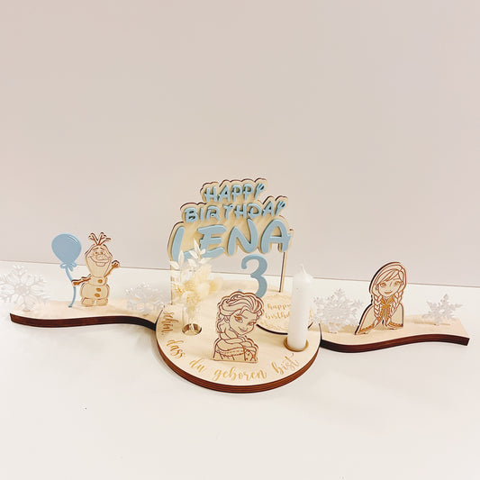 Personalisierter Geburtstagsteller mit Kerze Frozen inspired