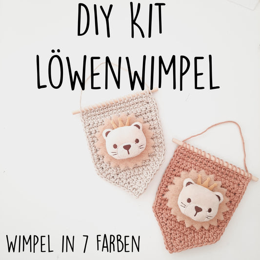 DIY Kit Löwenwimpel, Mini Wandbehang Löwe, Geburtstagsgeschenk, Kinderzimmerdeko, Wimpel