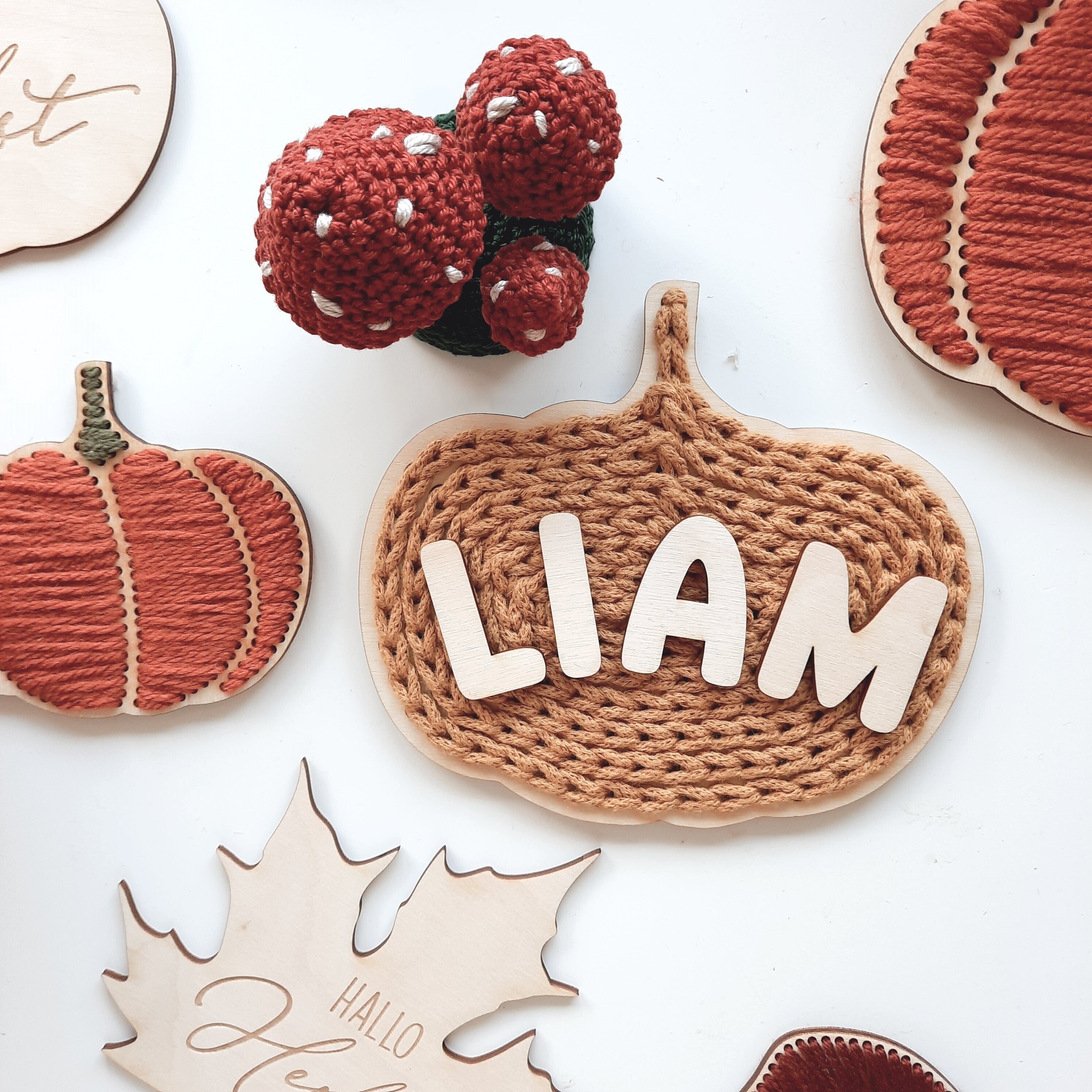 Kürbis aus Holz gehäkelt, Kürbis aus Holz und Wolle, Kürbis Holzrohling, Herbst DIY, Herbst basteln, Bastelidee Herbst