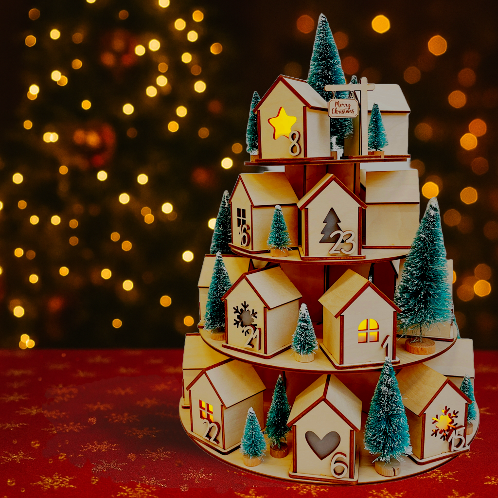 Adventskalender Häuschen, Adventskalender aus Holz, Weihnachtsgeschenk