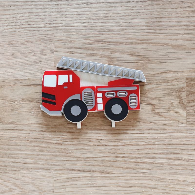 Motivstecker Feuerwehrauto mit Drehleiter aus Acryl