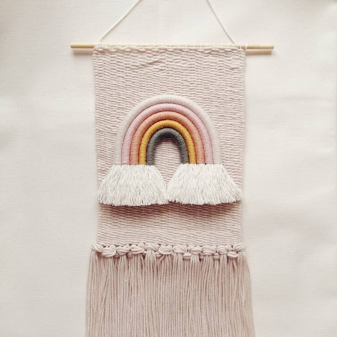 Regenbogen Wanddeko,textiler Wandbehang,handgewebter Wandteppich Kinderzimmer Boho Kinderdeko Wandkunst Handarbeit Wandteppich handmade3