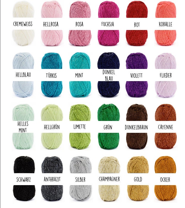 Glitzergarn in 24 Farben, Glitter Glam Wolle, Wolle für dein DIY Projekt, Meterware