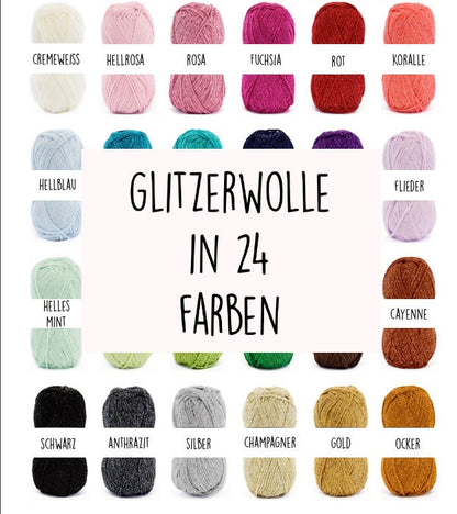 Glitzergarn in 24 Farben, Glitter Glam Wolle, Wolle für dein DIY Projekt, Meterware