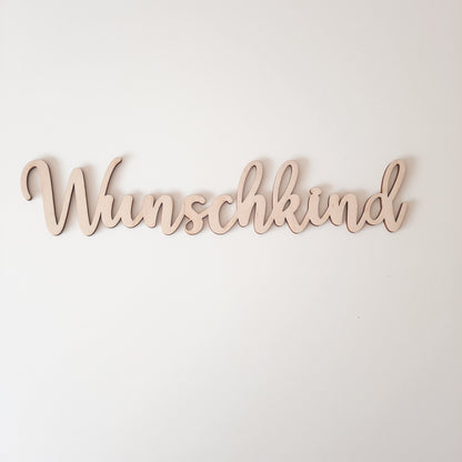 Schriftzug "Wunschkind", Holzschrift, Text aus Holz, Wandbehang, Wanddeko