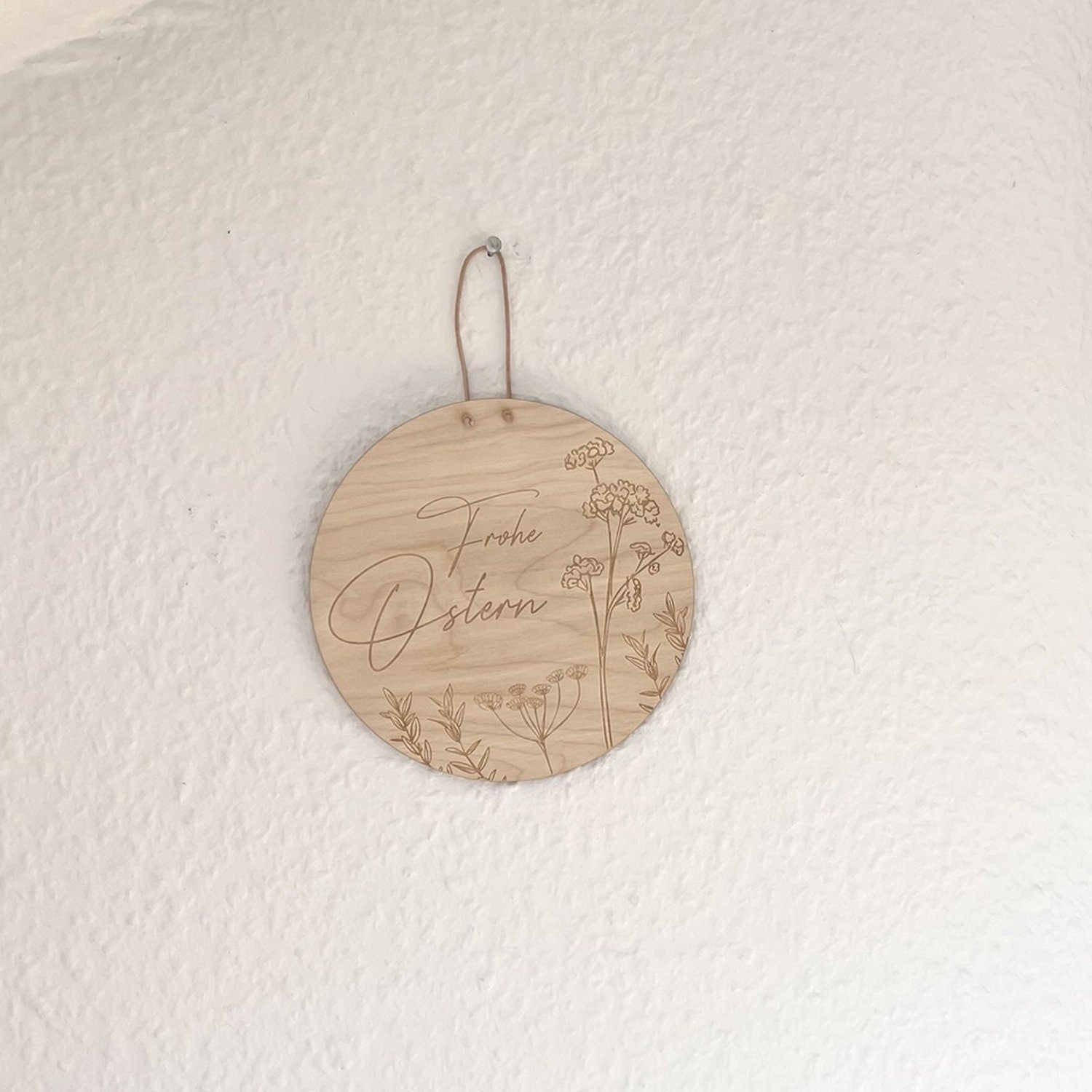 Türschild Ostern, Frohe Ostern Schild mit Blumen, Holzschild Osterdeko