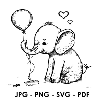 Elefant mit Luftballon Digitale Datei, Elephant with a balloon digital file