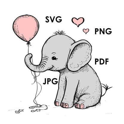 Elefant mit Luftballon Digitale Datei, Elephant with a balloon digital file