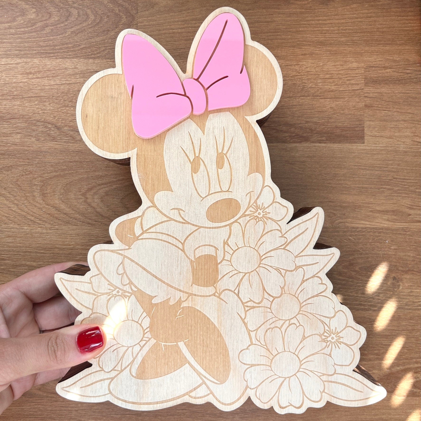 Spardose Kind personalisiert, Spardose Minnie Mouse inspired Holz